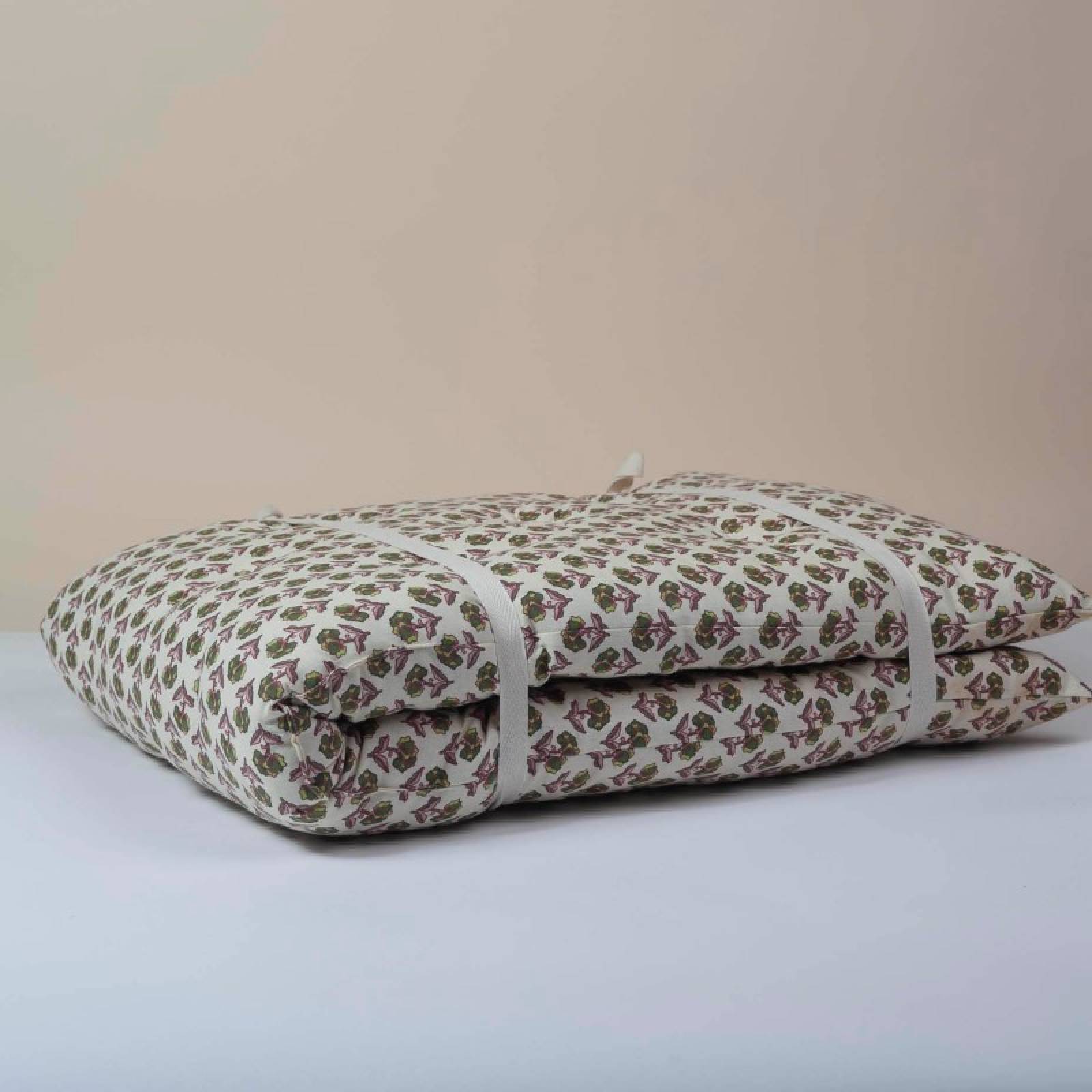 Folding Bench Cushion In Green & Burgundy Block Print thumbnails