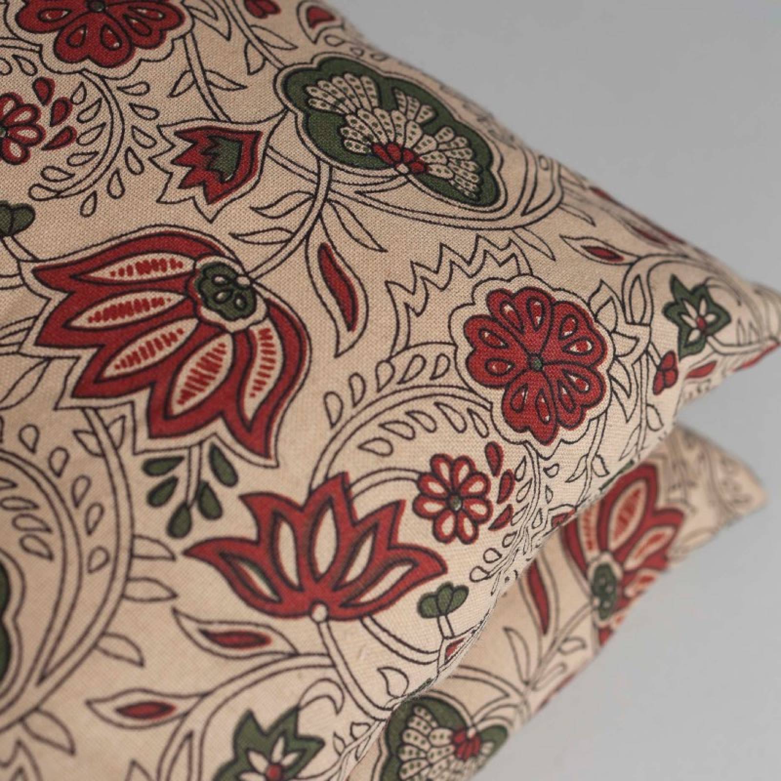 Folding Bench Cushion In Tomato & Green Block Print thumbnails