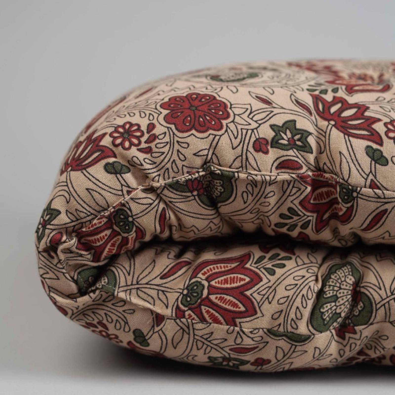Folding Bench Cushion In Tomato & Green Block Print thumbnails