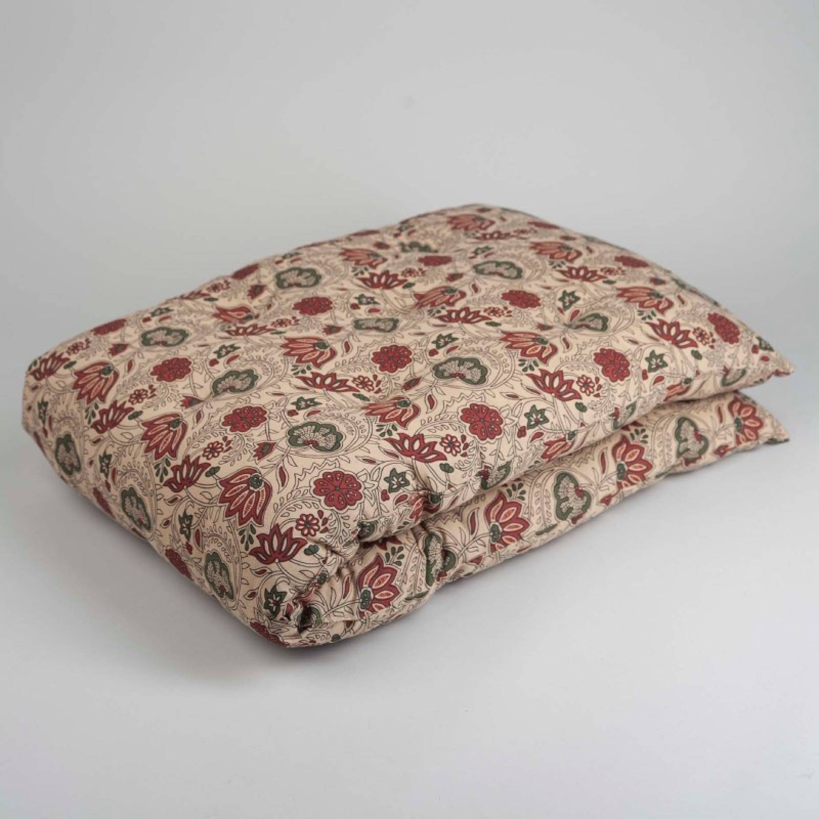 Folding Bench Cushion In Tomato & Green Block Print