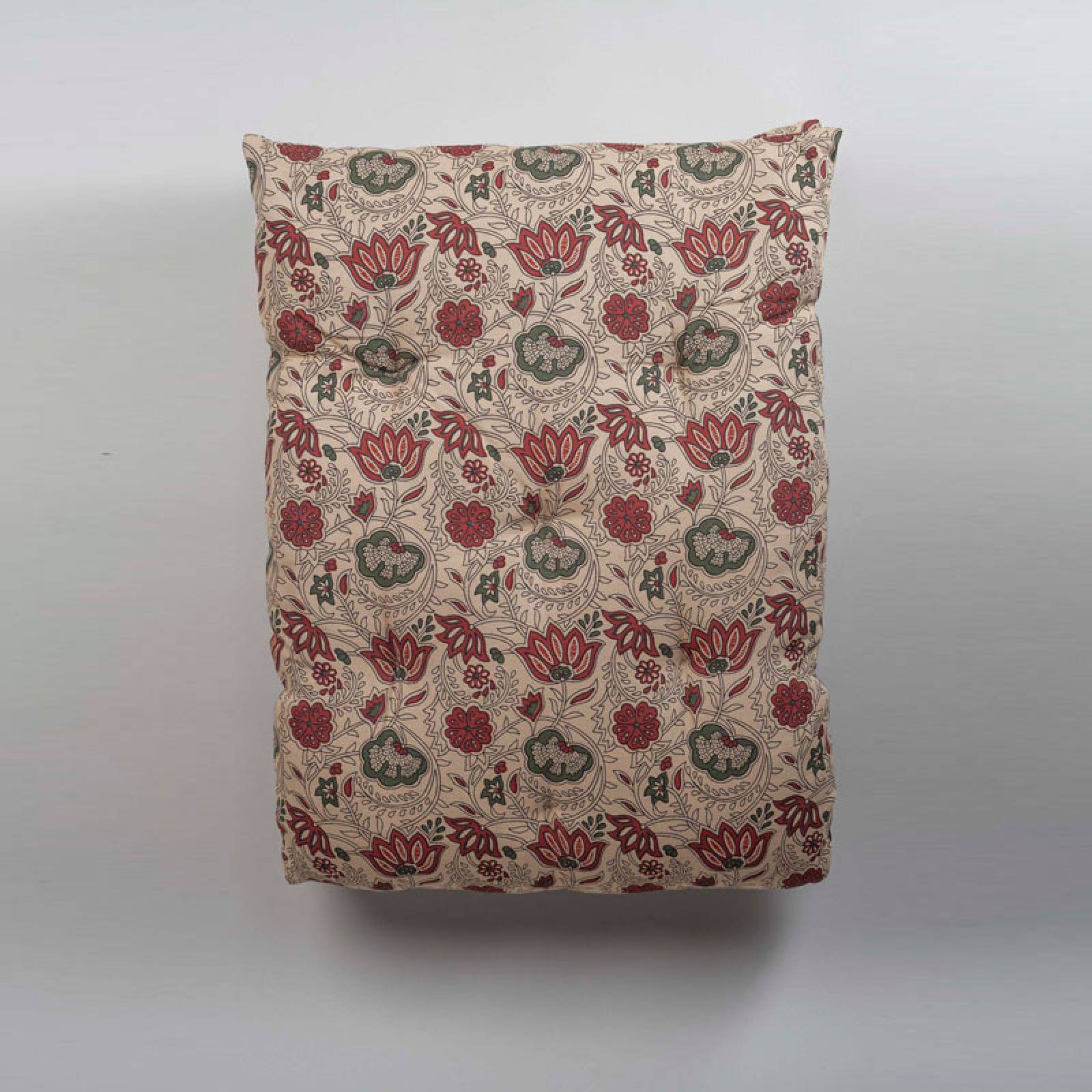 Folding Bench Cushion In Tomato & Green Block Print thumbnails