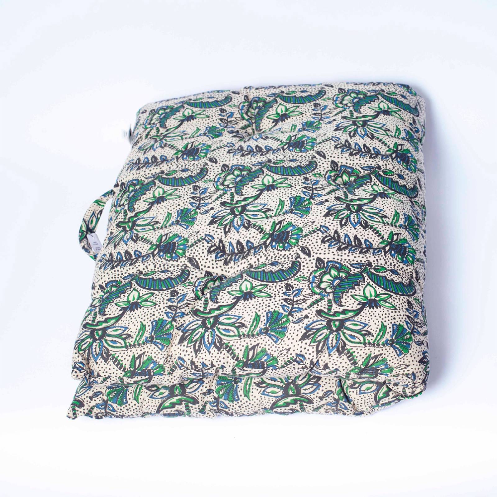 Printed Single Cotton Folding Cushion In Green Blue Block Print thumbnails