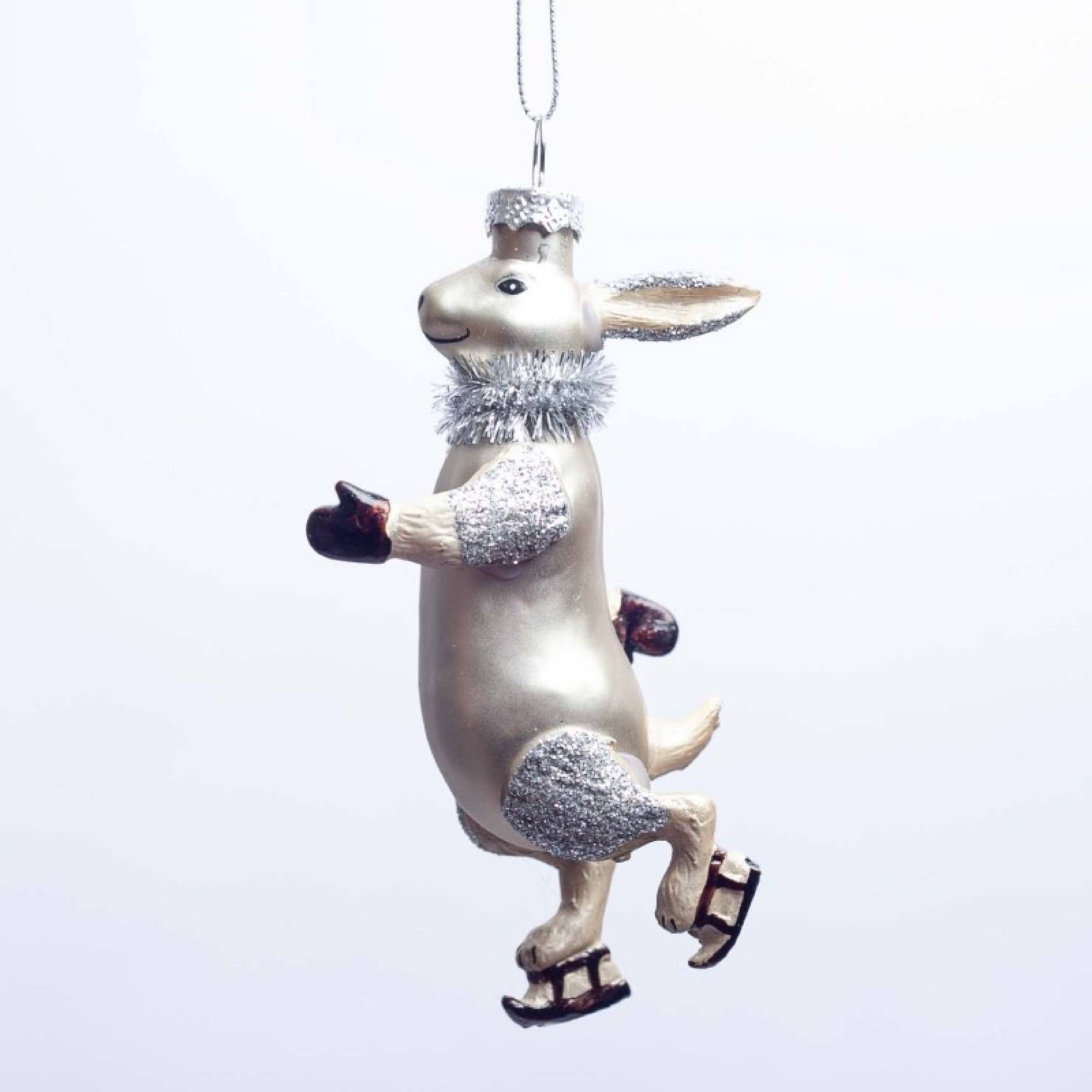 Glass Skating Hare Hanging Christmas Decoration