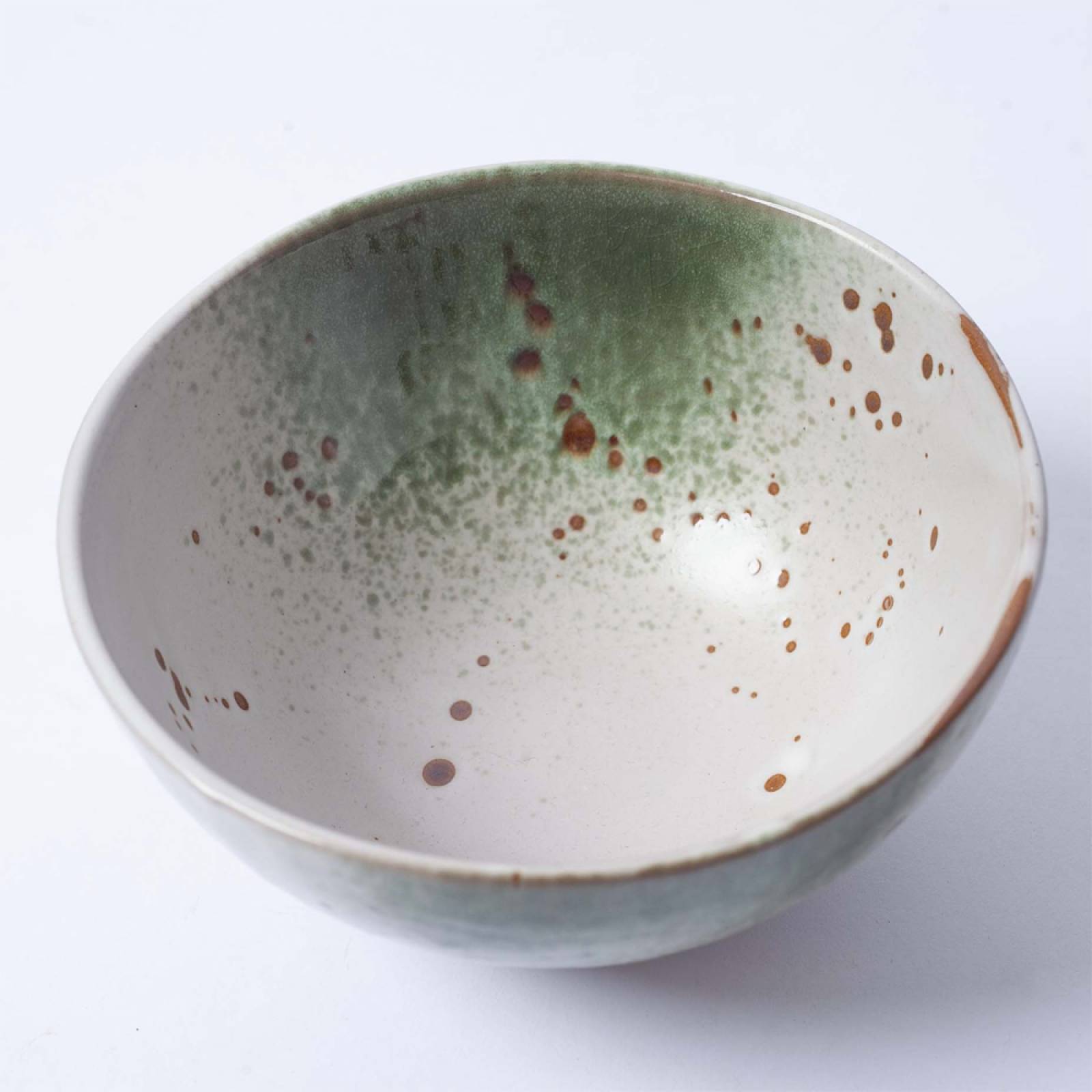 Green & White Stoneware Bowl 15x8cm thumbnails