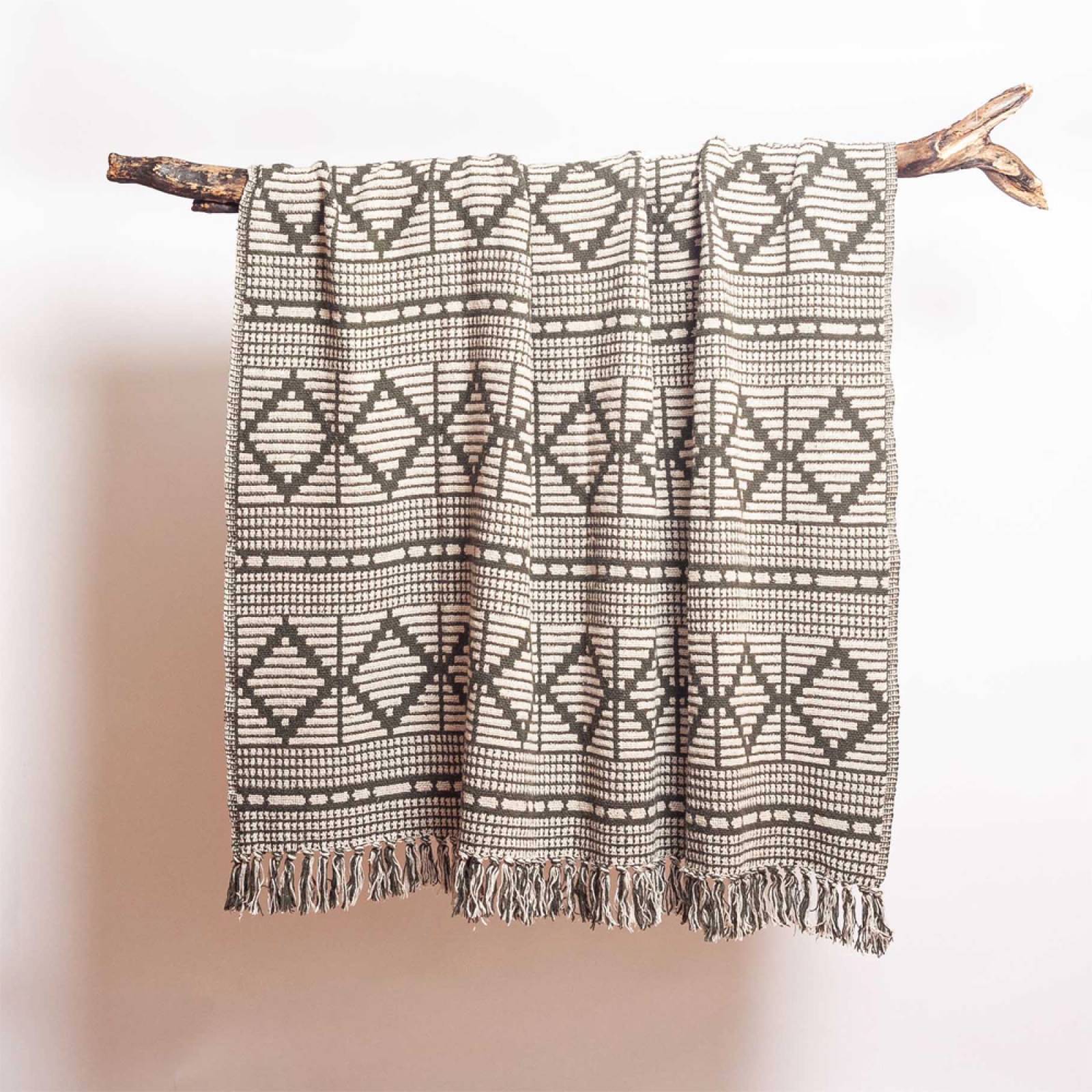 Green Geometric Print Blanket Throw