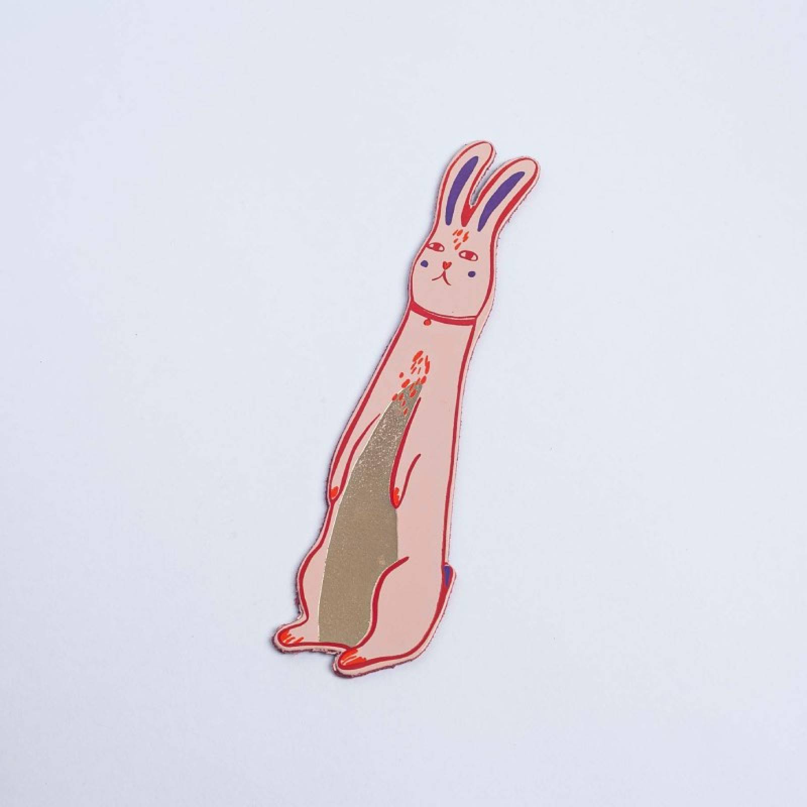 Hand Painted Leather Bunny Bookmark In Pale Pink