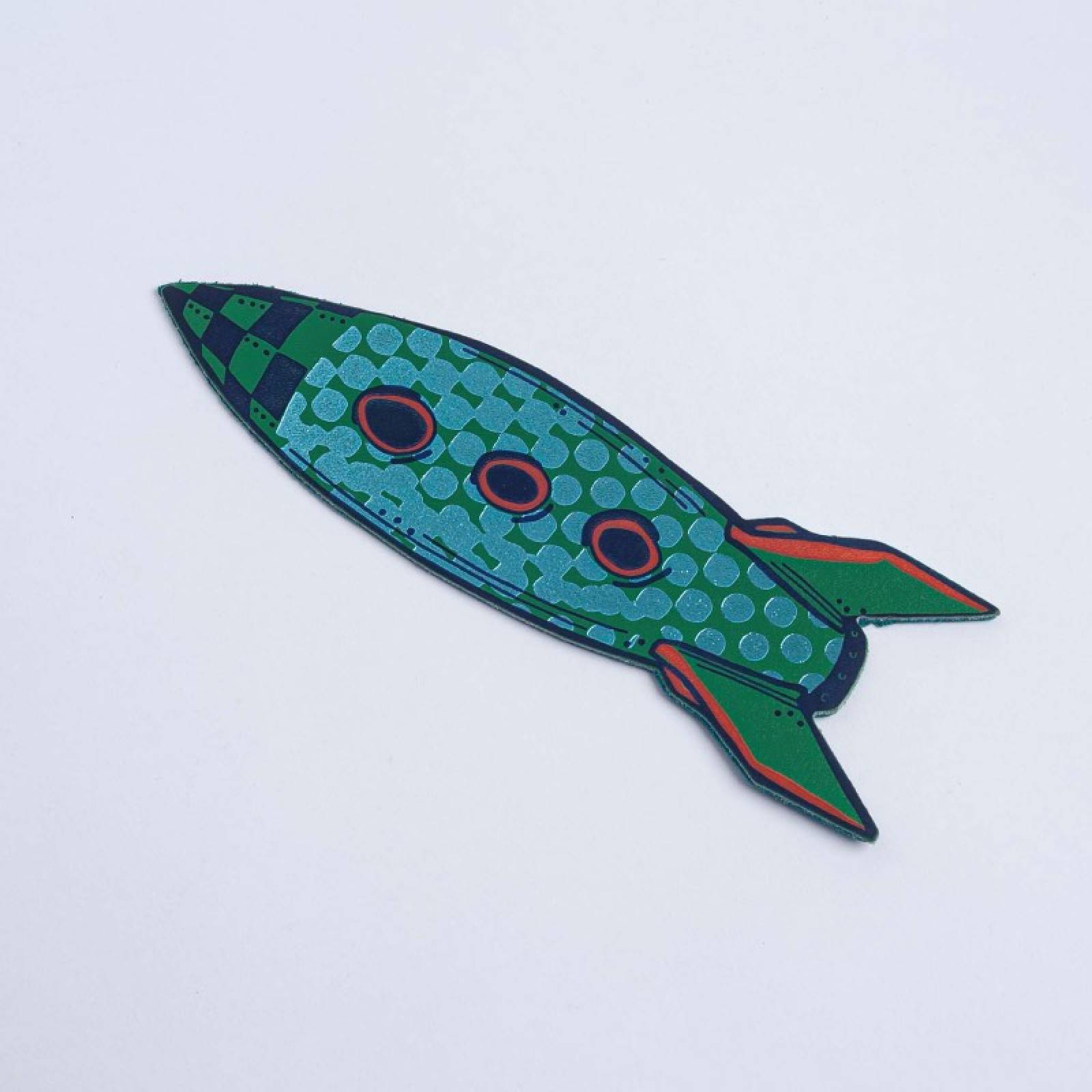 Hand Painted Leather Rocket Bookmark In Green