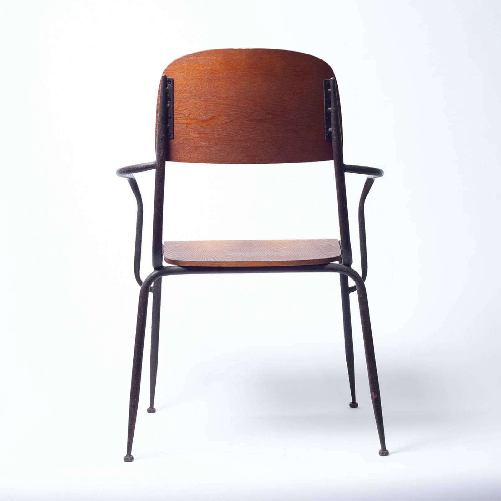 Industrial Faculty Chair With Metal Frame & Wooden Seat thumbnails