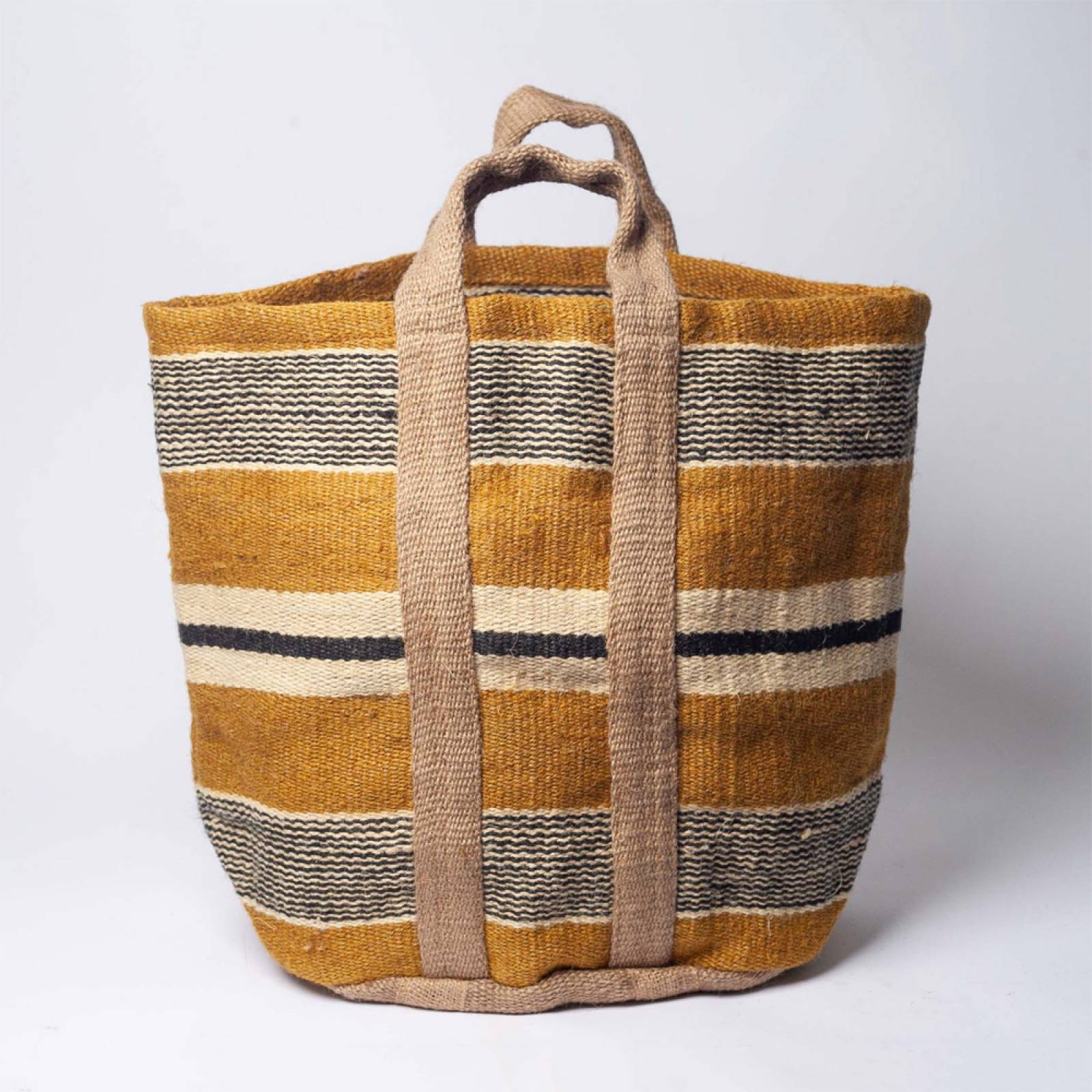 Jute Storage Bag In Mustard, Black & White 60x43cm