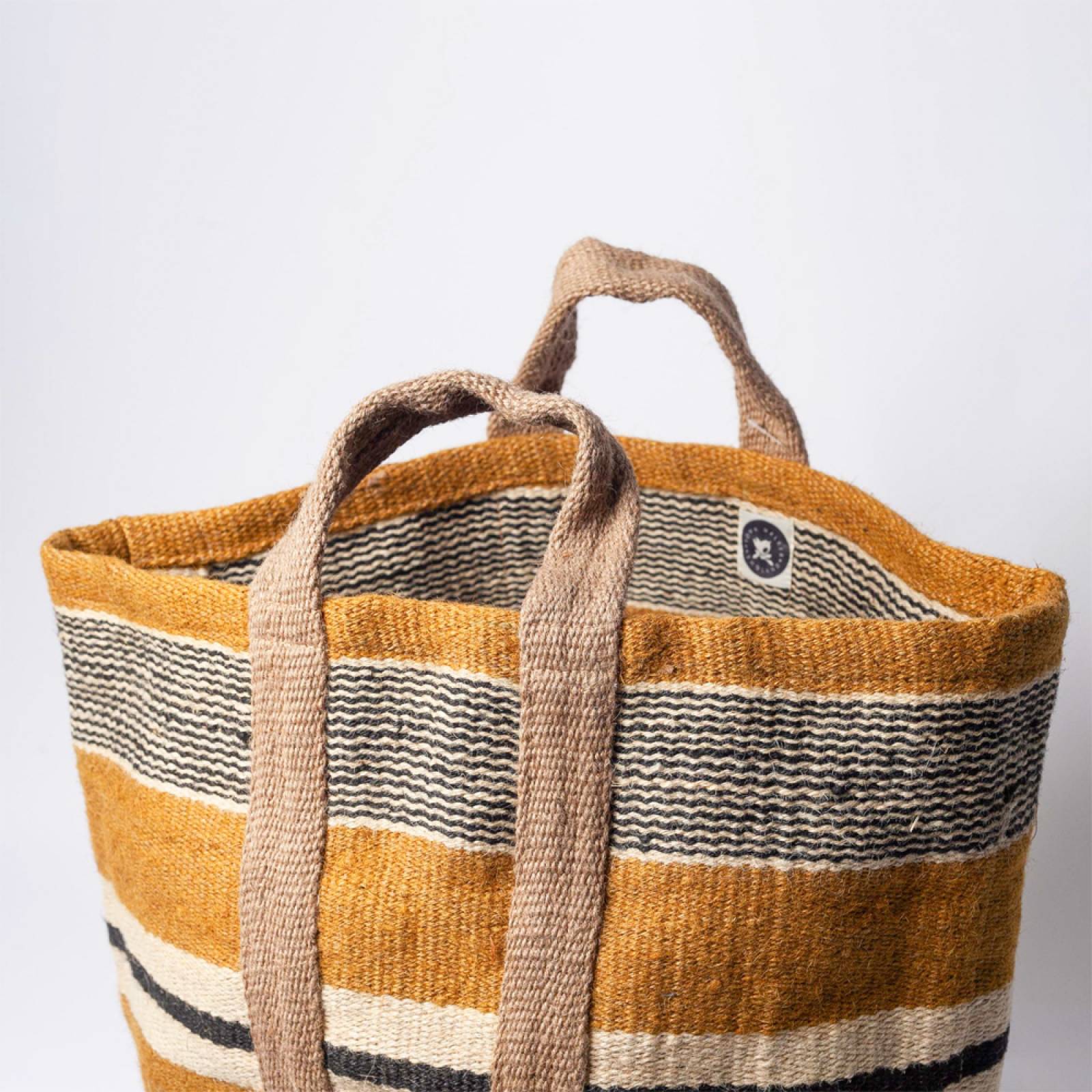 Jute Storage Bag In Mustard, Black & White 60x43cm thumbnails