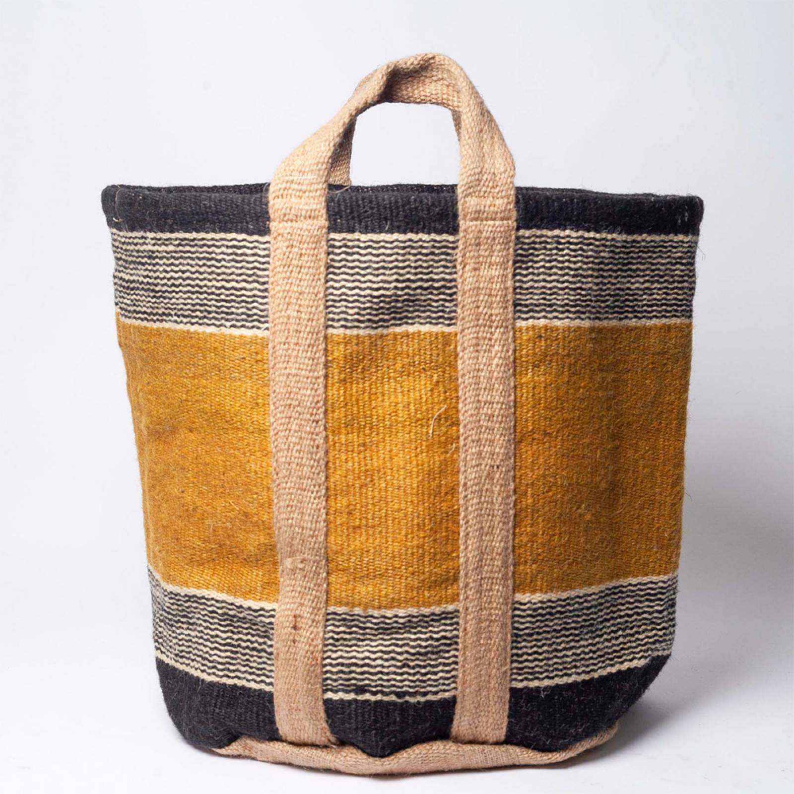 Jute Storage Bag In Mustard With Black Border 60x43cm