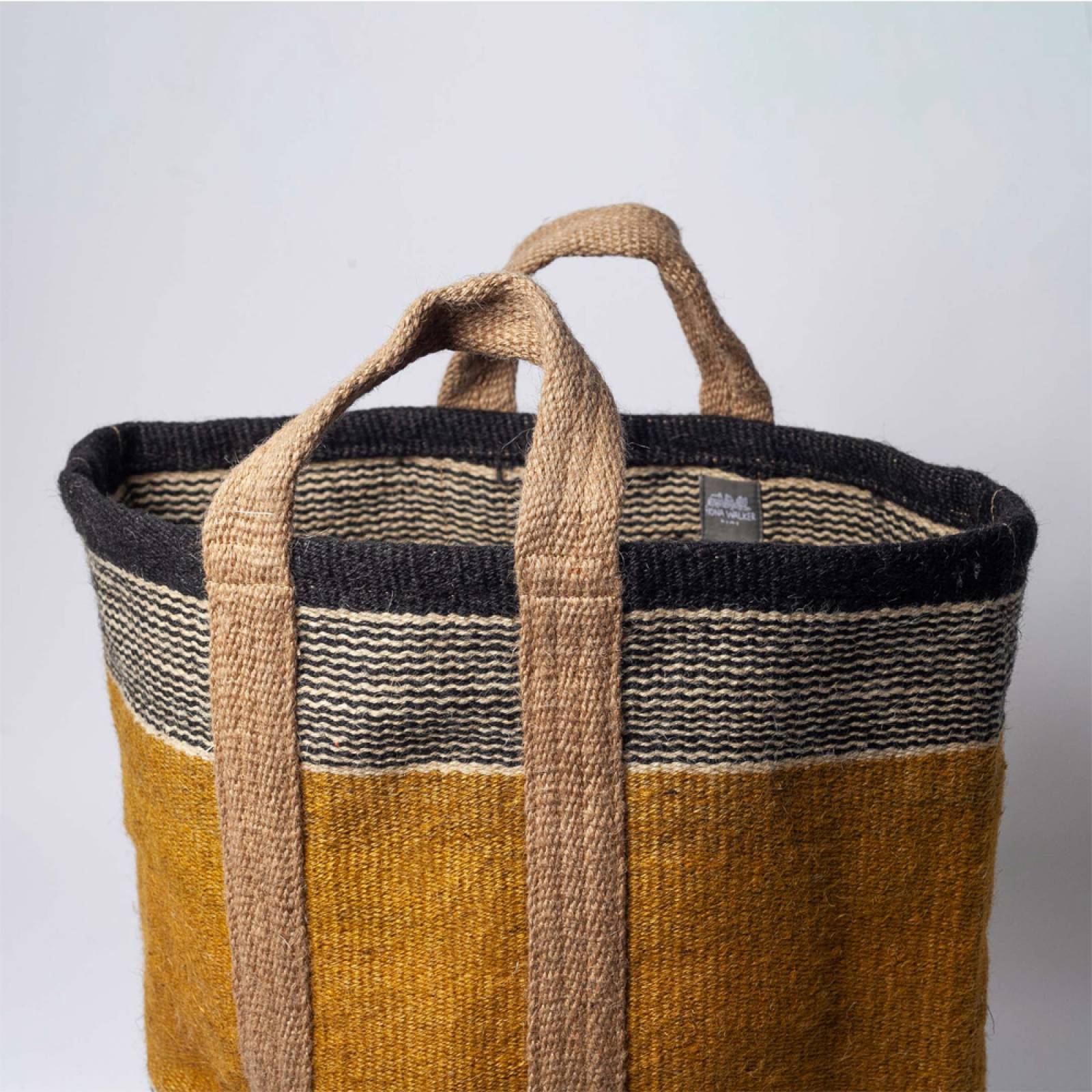 Jute Storage Bag In Mustard With Black Border 60x43cm thumbnails