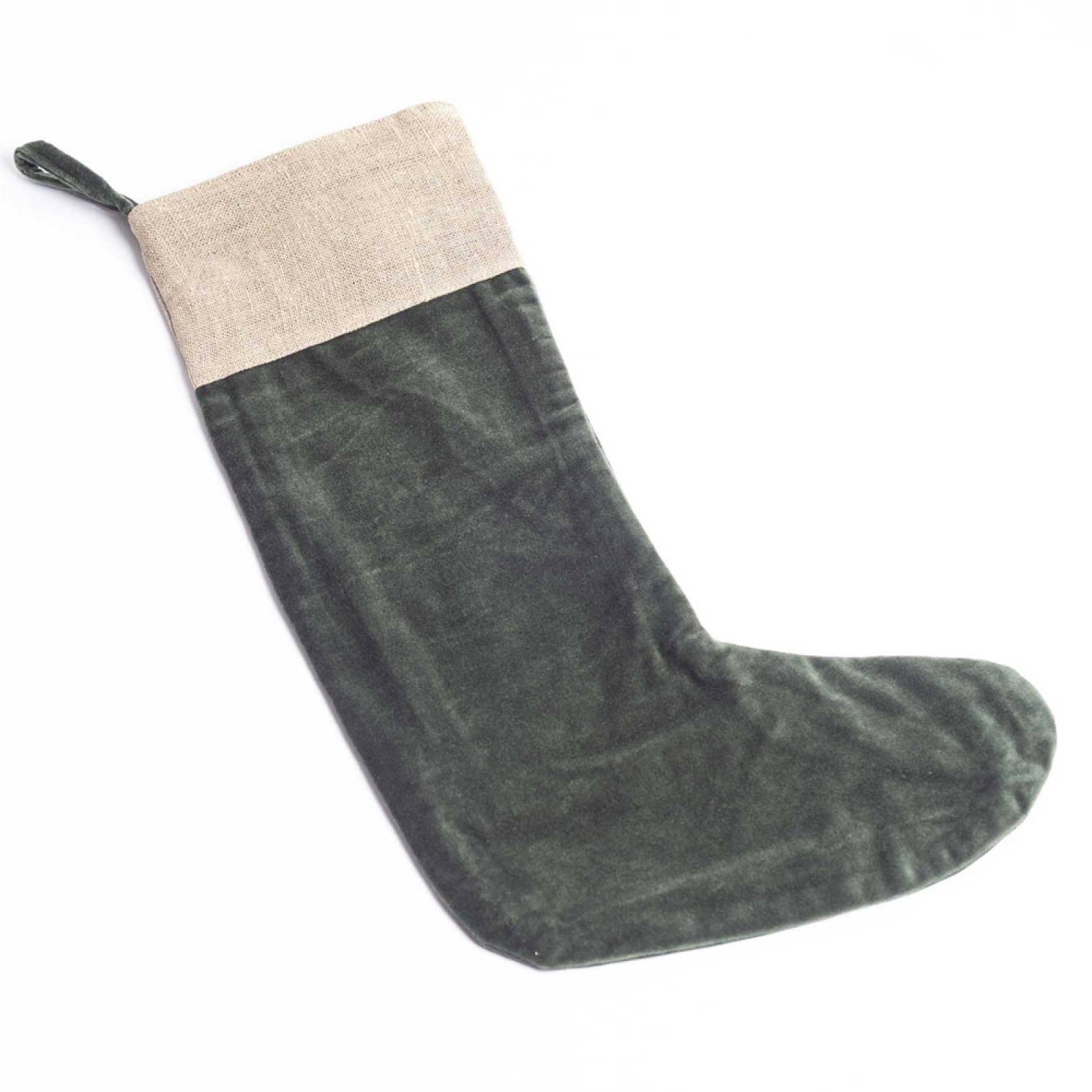 Karru Cotton Velvet Christmas Stocking In Forest Green