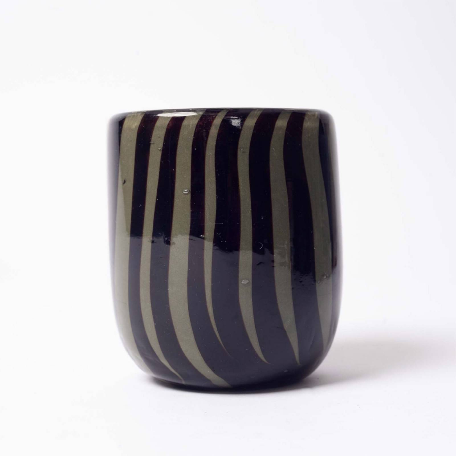 Khaki & Black Stripe Glass Vase H:11cm