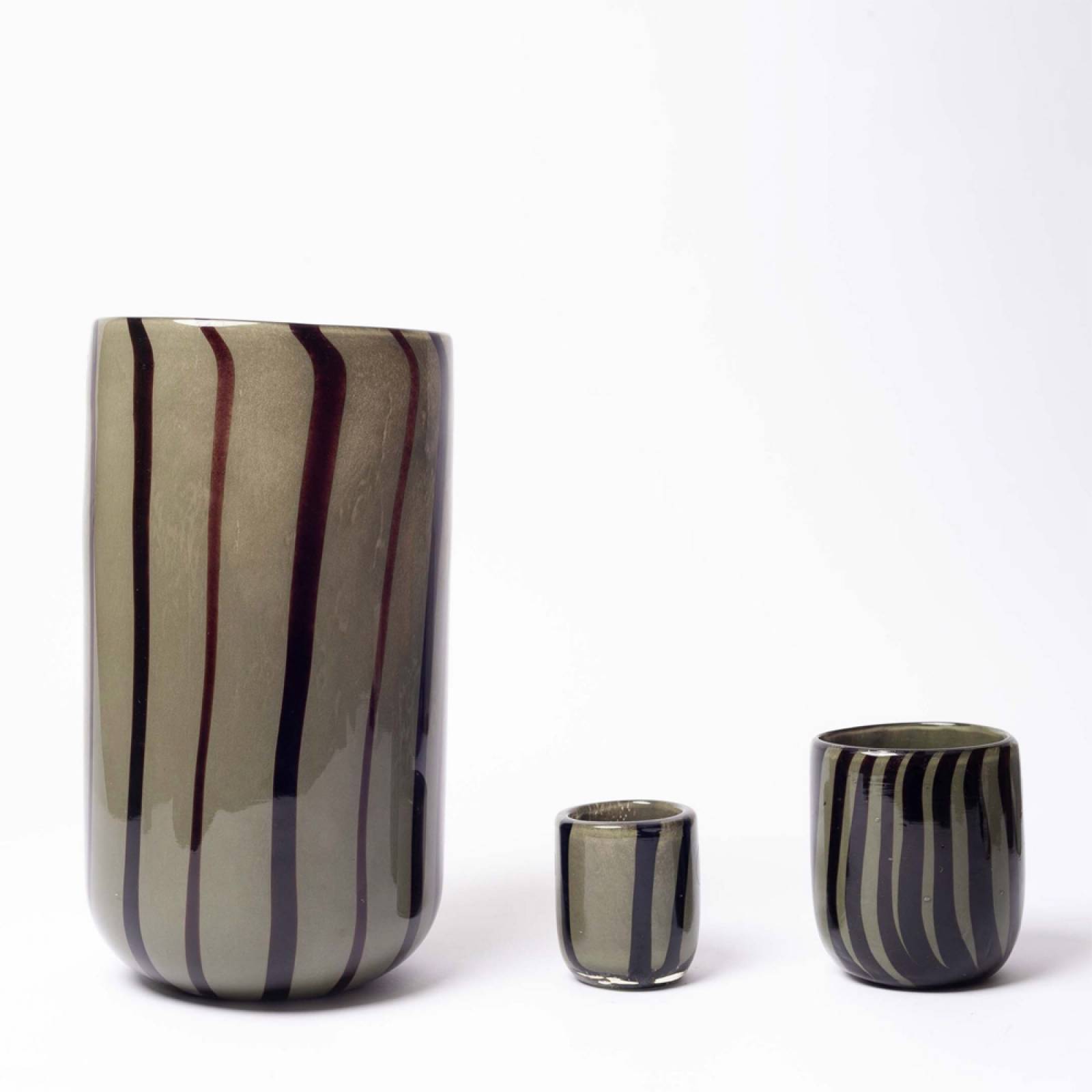 Khaki & Black Stripe Glass Vase H:11cm thumbnails