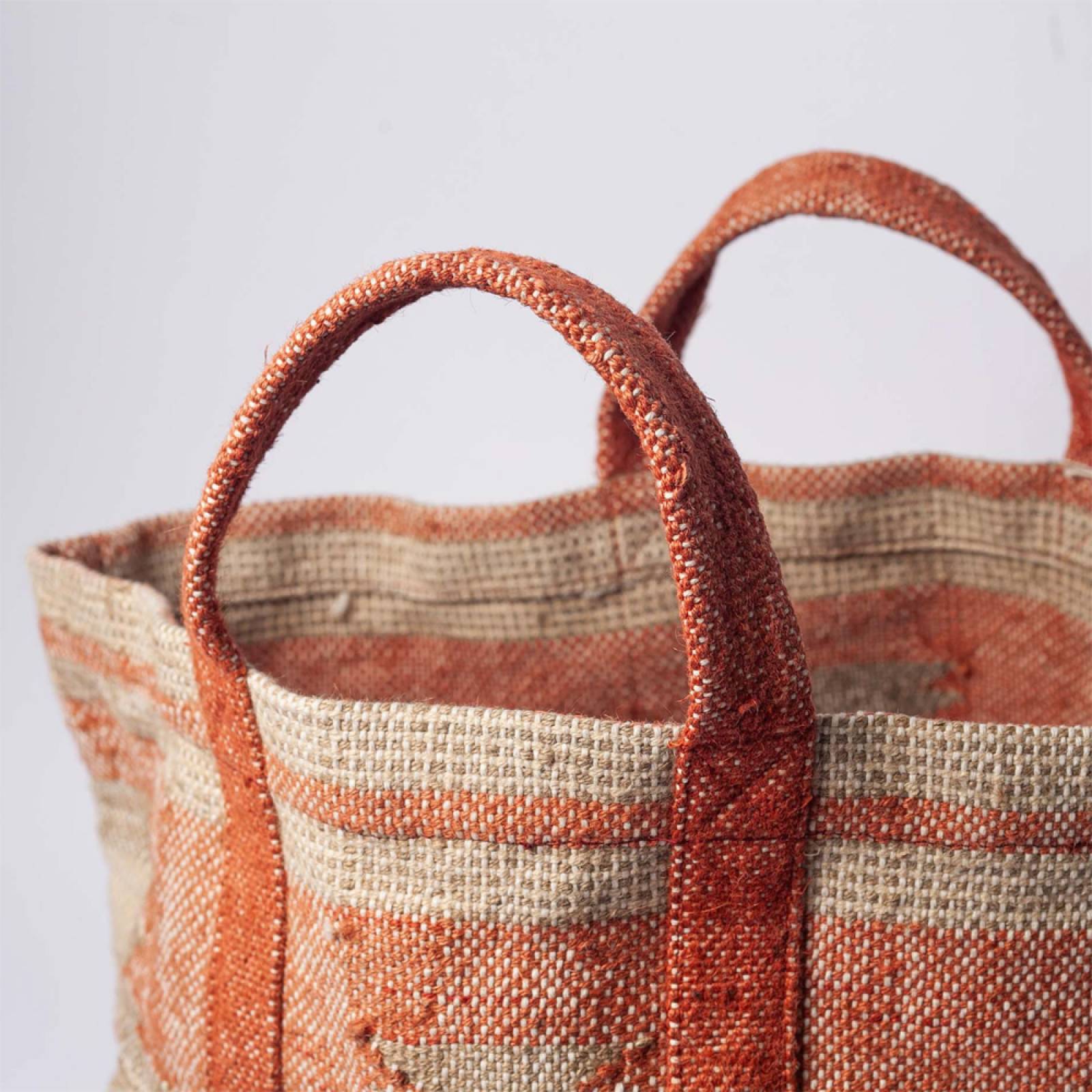 Kilim Cotton Basket With Handles In Rust thumbnails