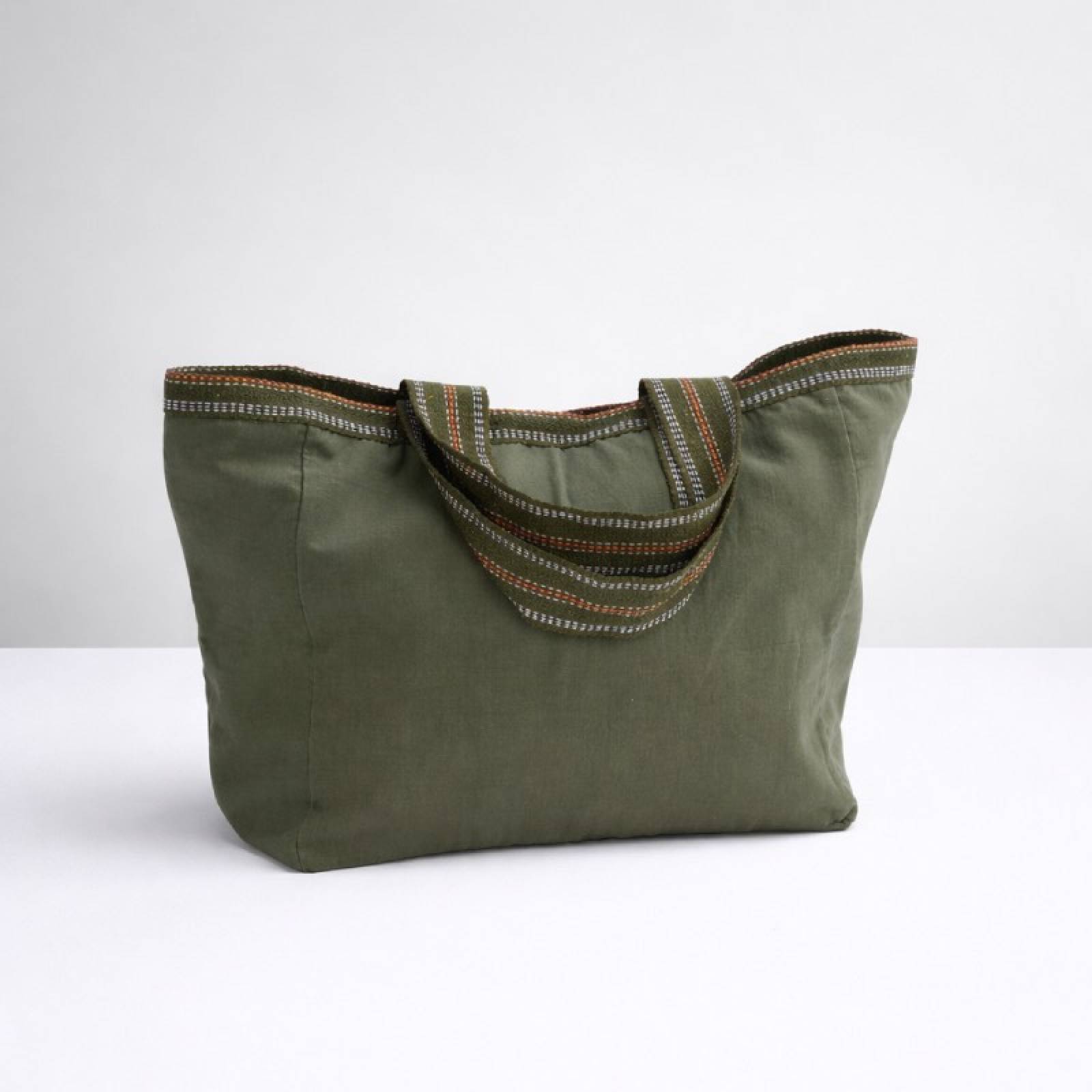 Large Cotton Tote Bag In Dusty Green