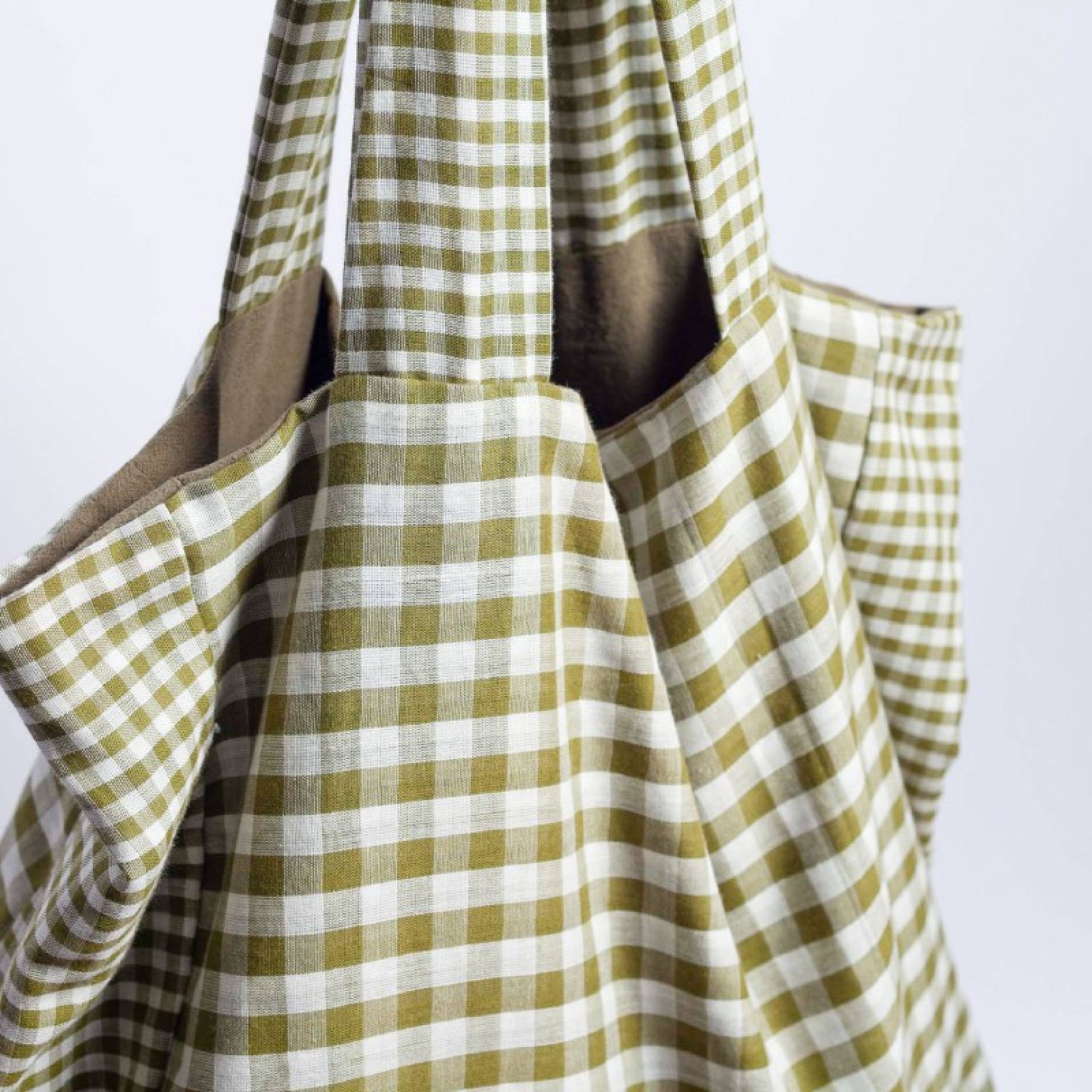 Large Cotton Tote Bag In Matcha Gingham thumbnails