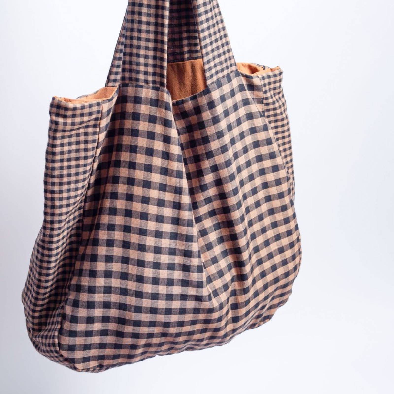 Large Cotton Tote Bag In Rust Gingham thumbnails