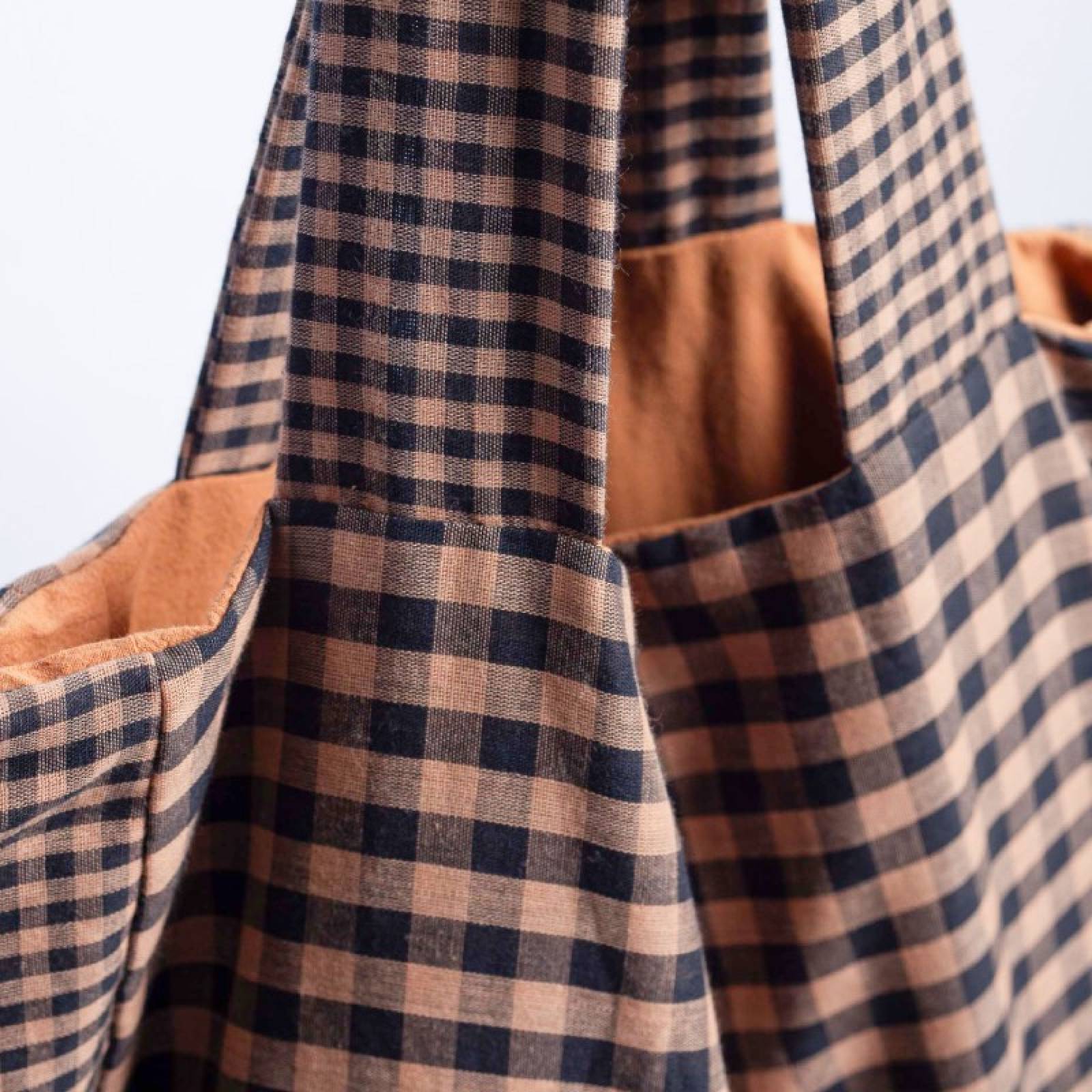 Large Cotton Tote Bag In Rust Gingham thumbnails