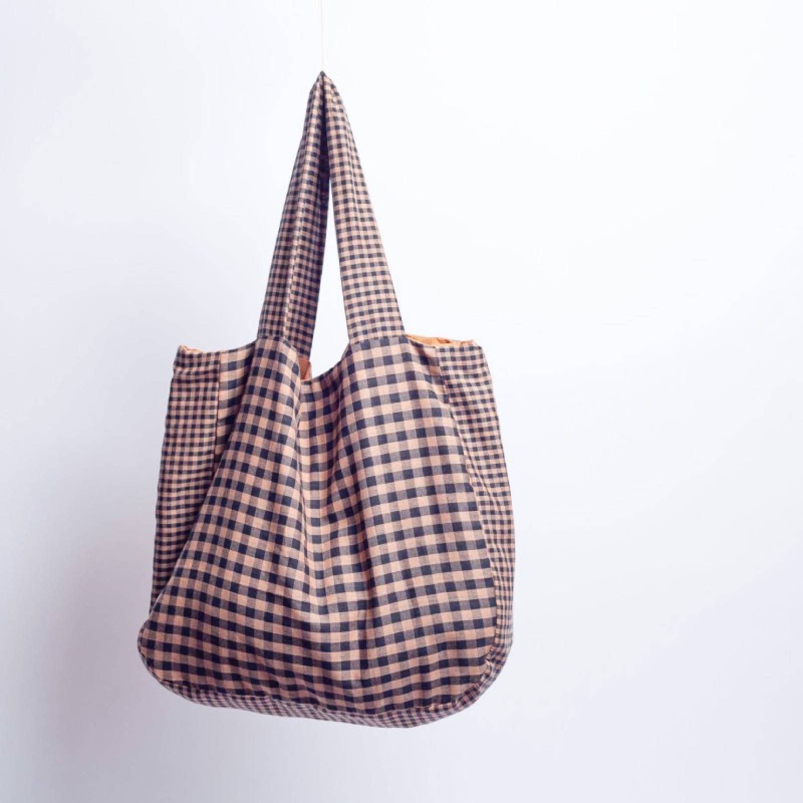 Large Cotton Tote Bag In Rust Gingham