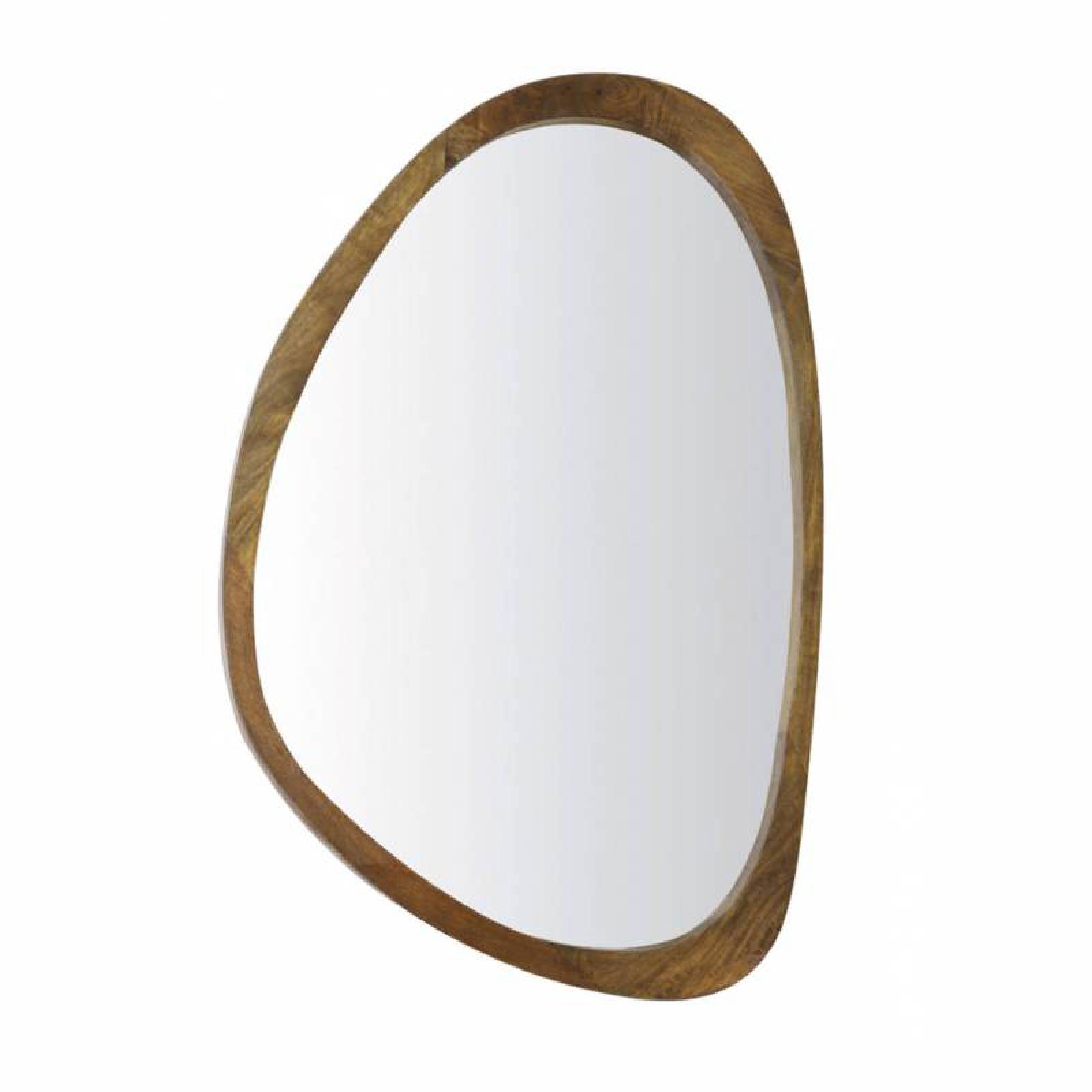 Large Organic Shaped Mirror With Wooden Back