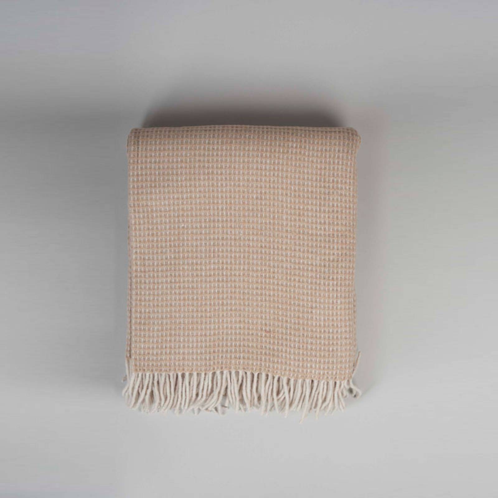 Large Blanket In Camel Waffle Recycled Wool