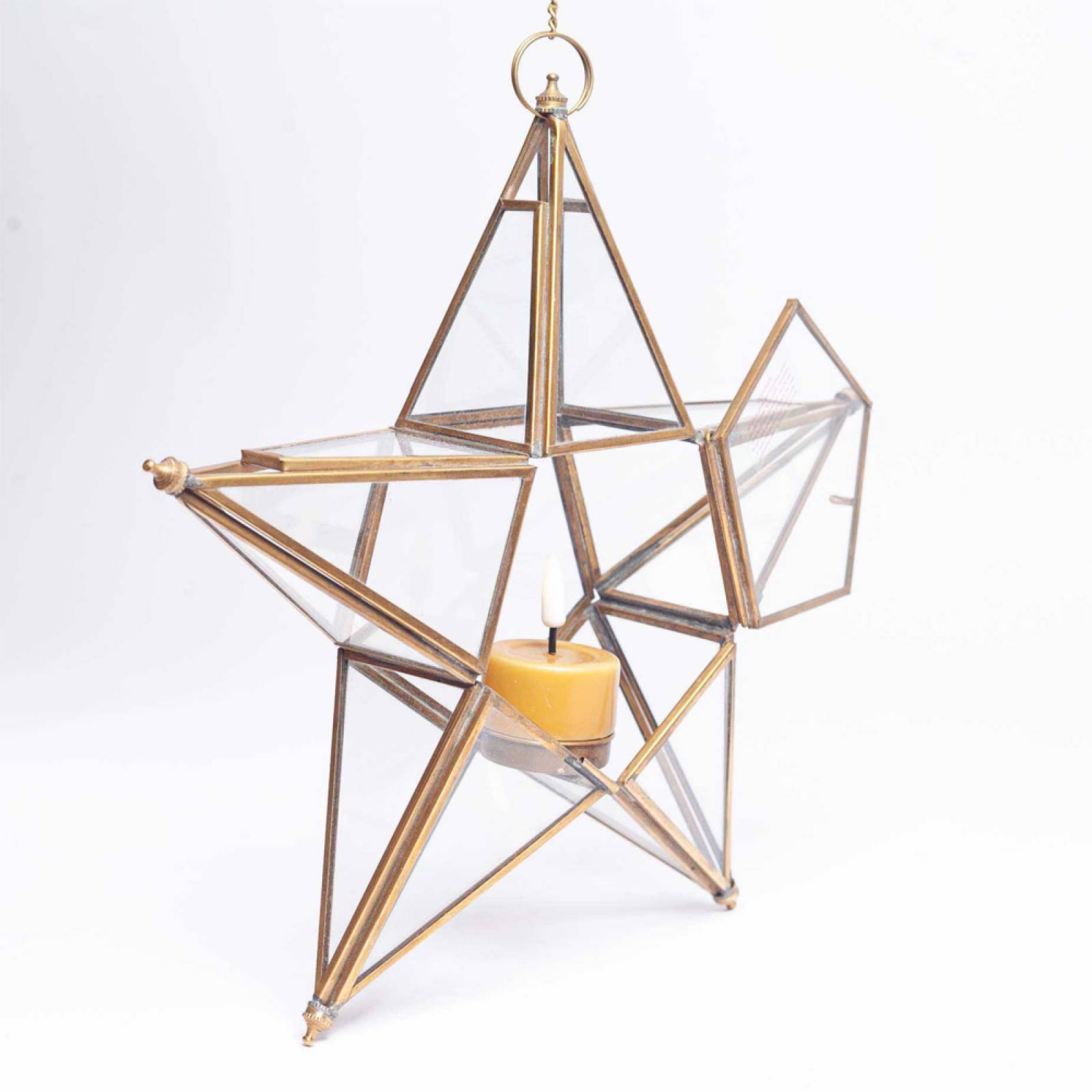 Large Glass Star Hanging Decoration In Antique Brass thumbnails