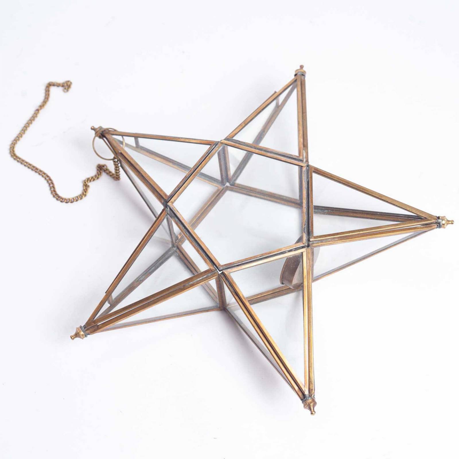 Large Glass Star Hanging Decoration In Antique Brass thumbnails