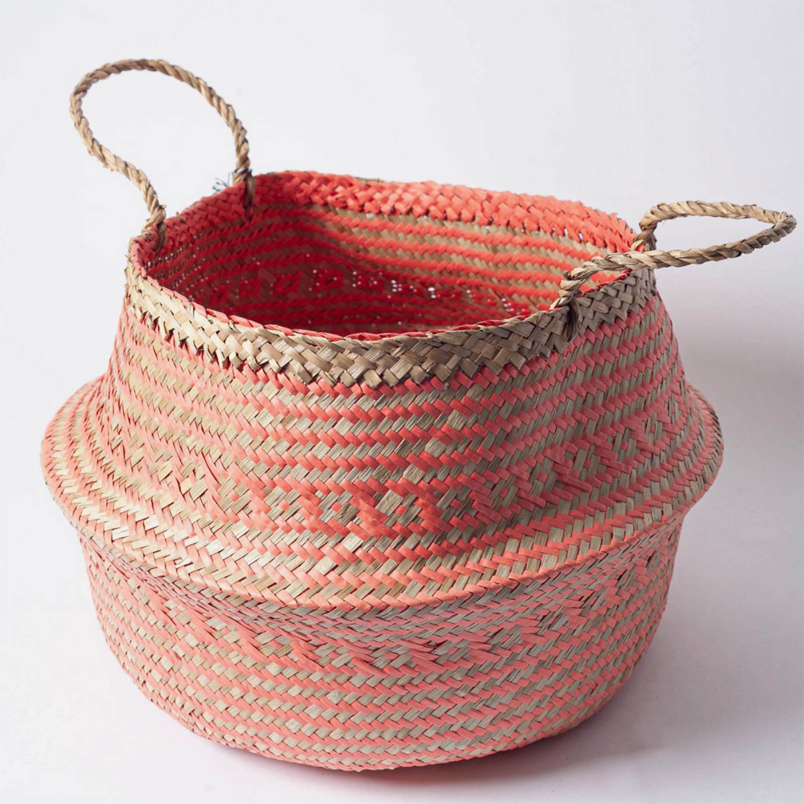 Large Round Seagrass Basket With Handles In Coral thumbnails