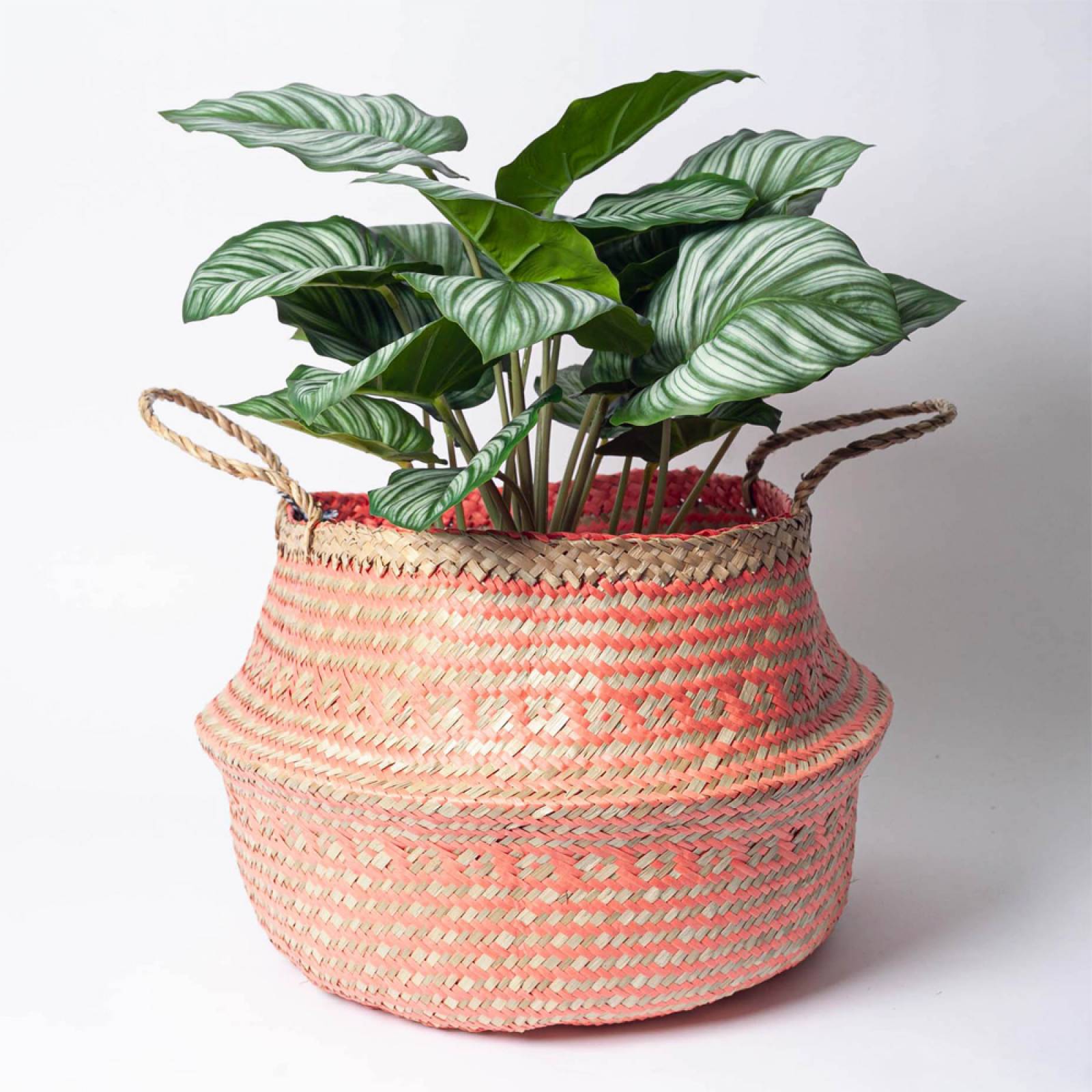 Large Round Seagrass Basket With Handles In Coral thumbnails