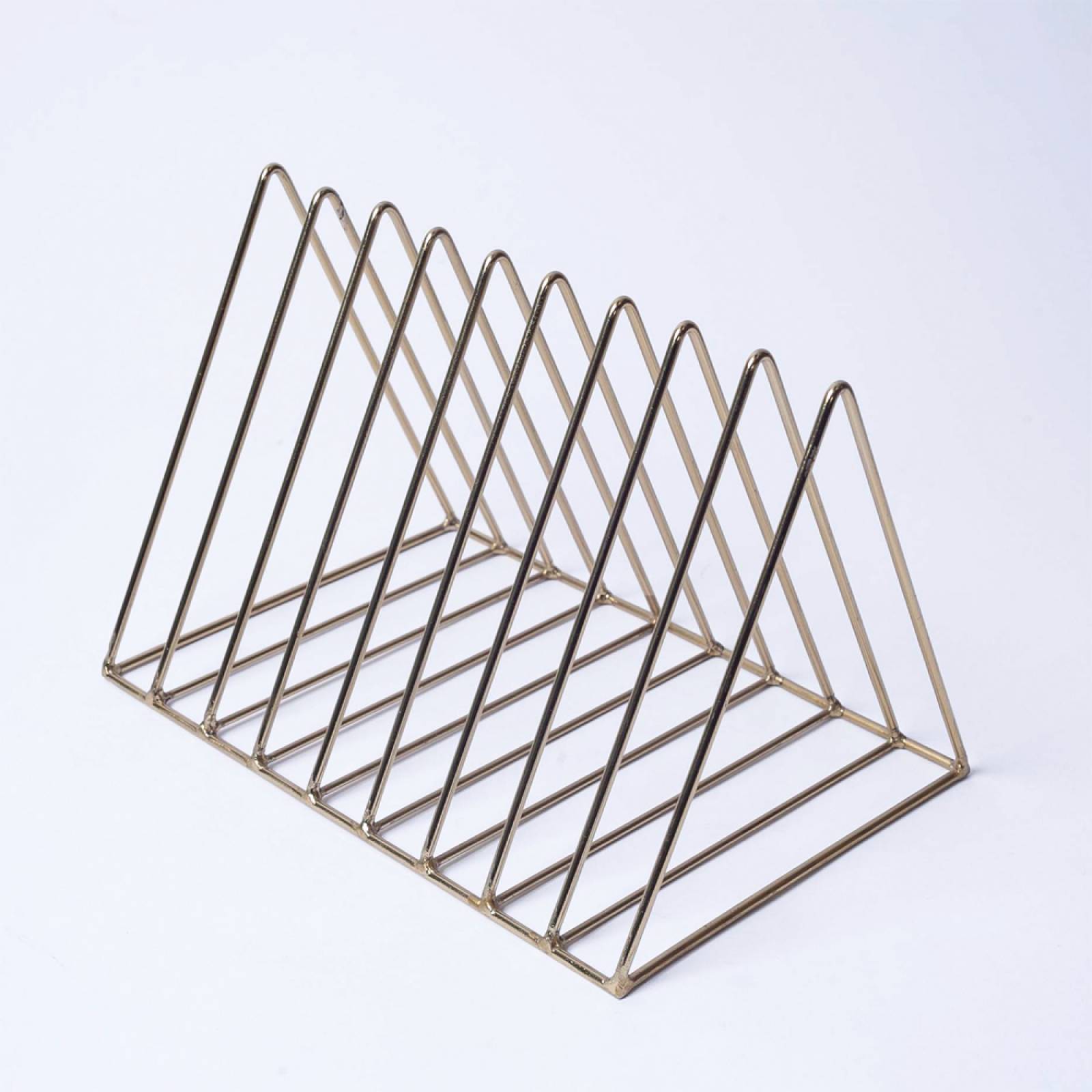 Large Triangular Shiny Gold Wire Plate Rack