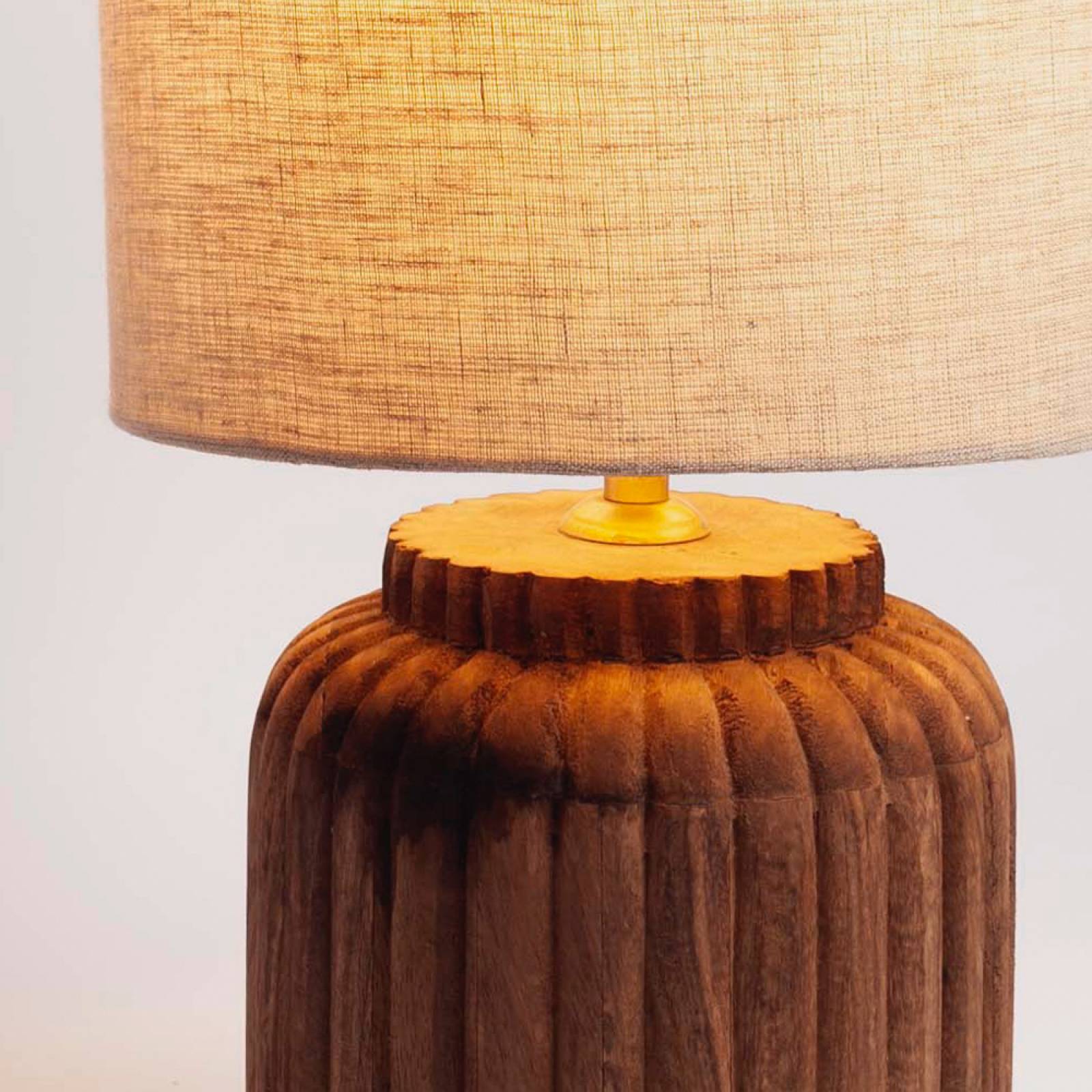 Mango Wood Ribbed Table Lamp With Linen Shade 25x42cm thumbnails