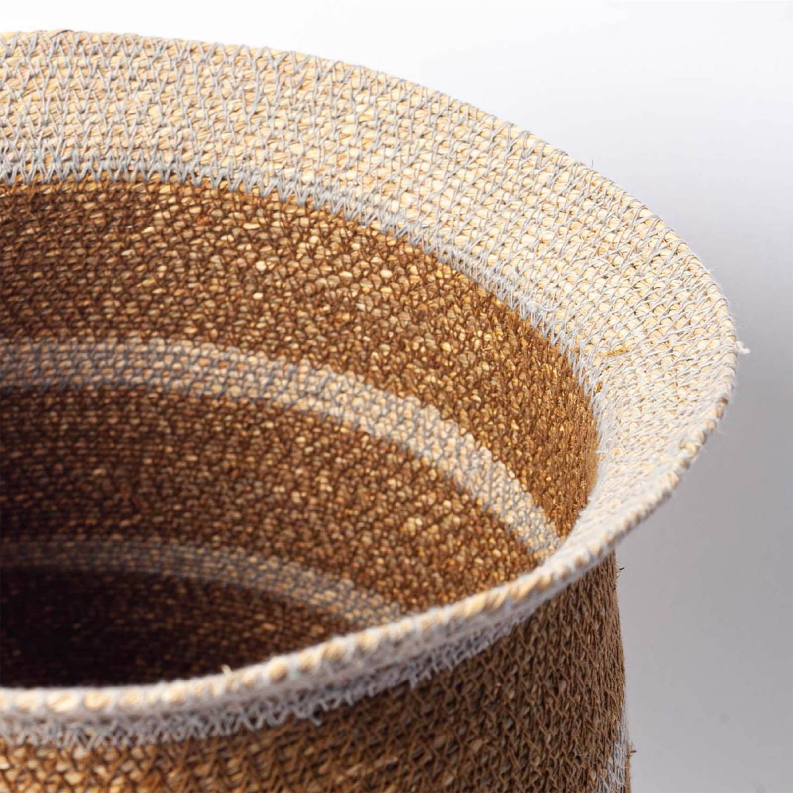 Medium Egg Shaped Seagrass Basket With Ochre Stripes thumbnails