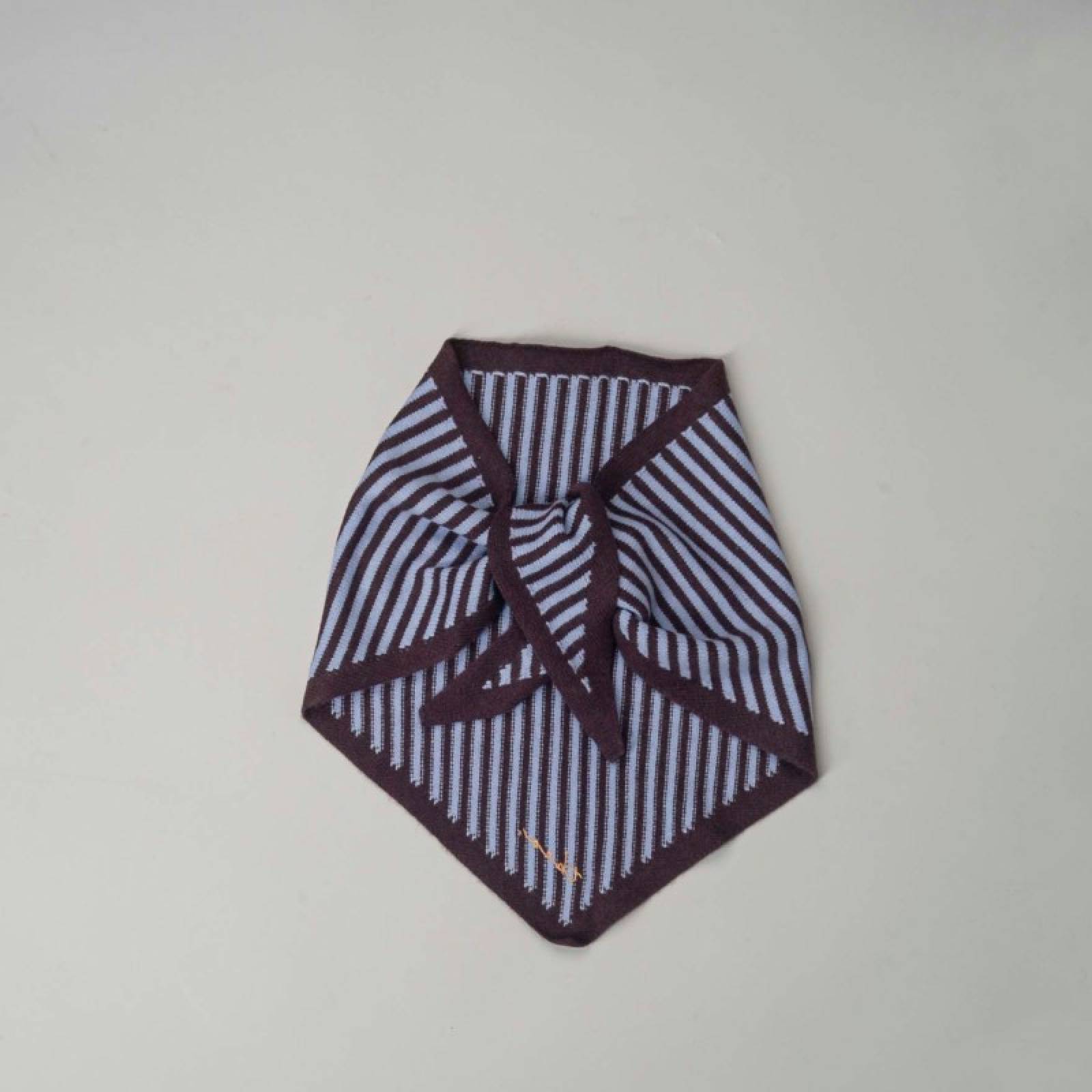 Merino Wool Triangle Scarf in Blue & Brown Stripe