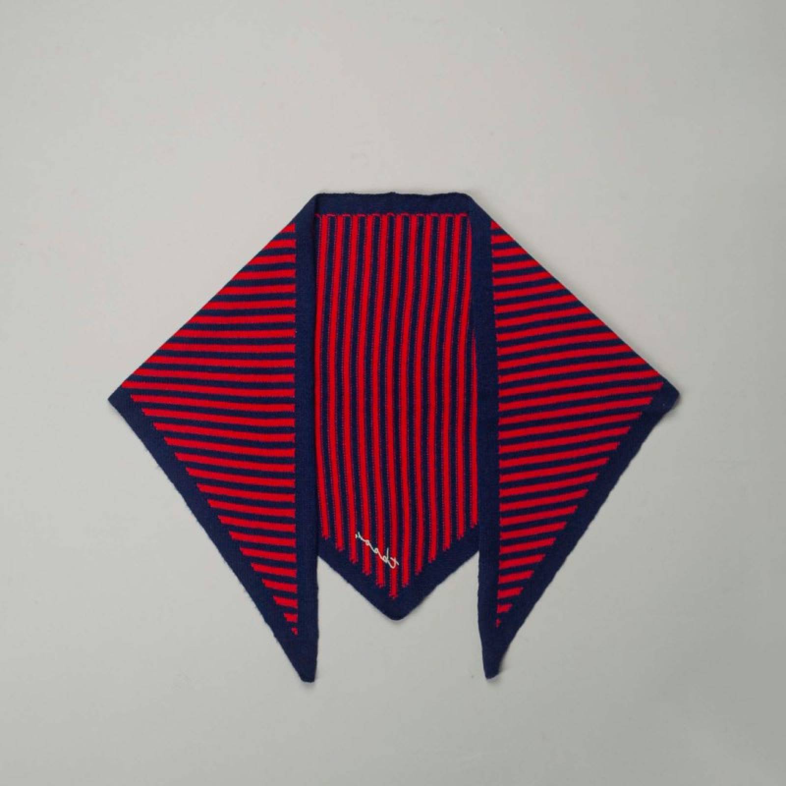 Merino Wool Triangle Scarf in Blue & Red Stripe thumbnails