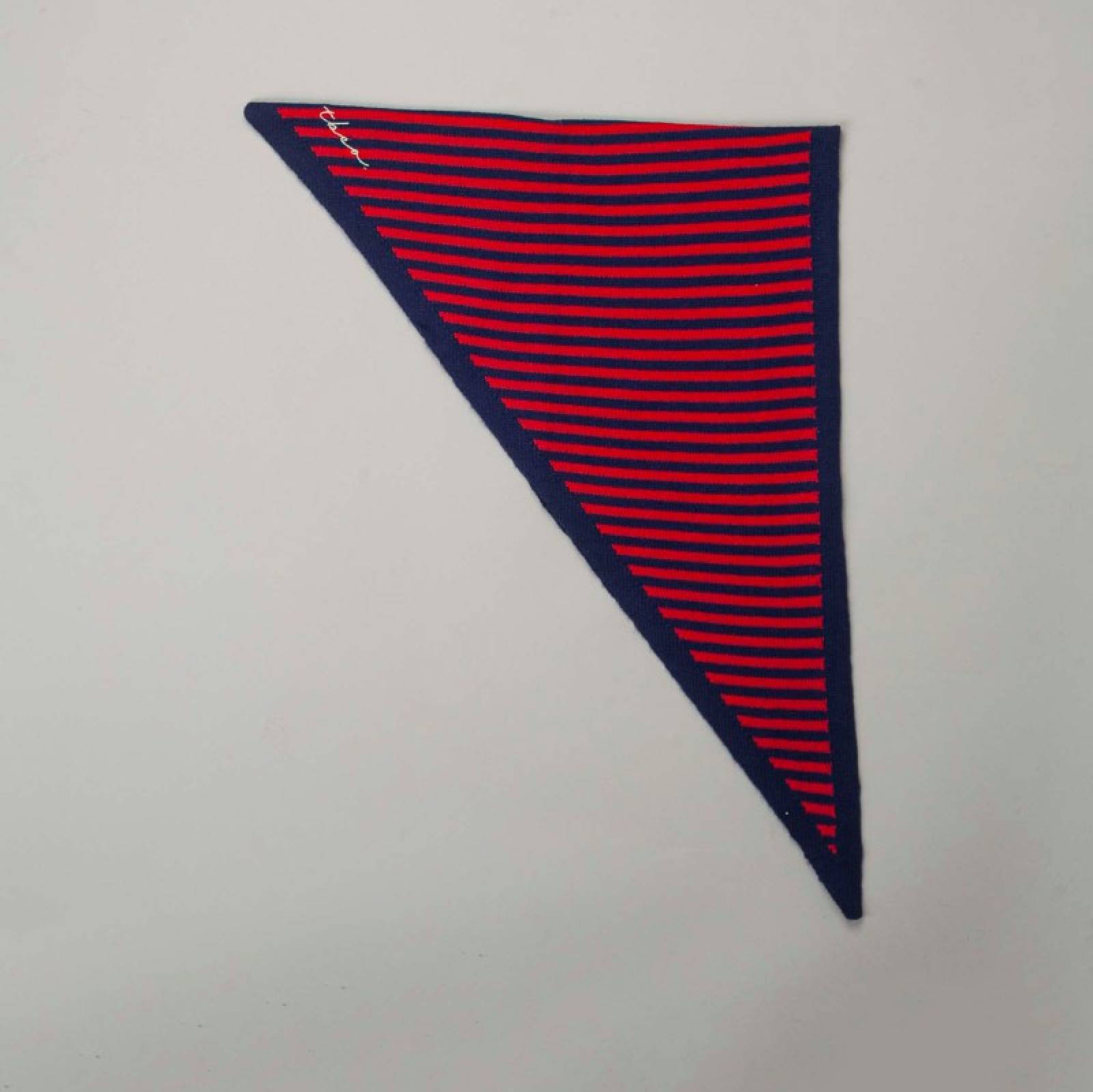 Merino Wool Triangle Scarf in Blue & Red Stripe thumbnails