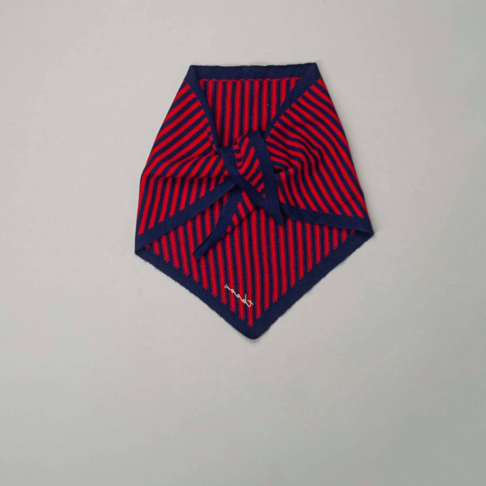 Merino Wool Triangle Scarf in Blue & Red Stripe
