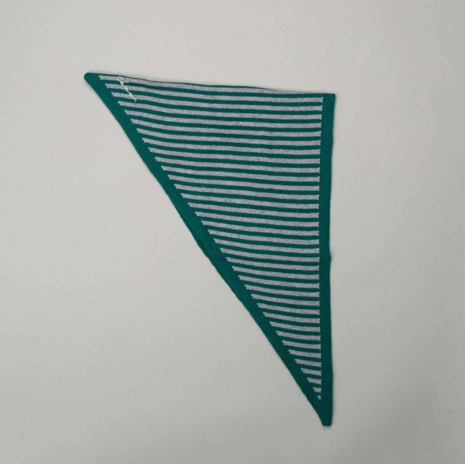 Merino Wool Triangle Scarf in Green & Charcoal Stripe thumbnails