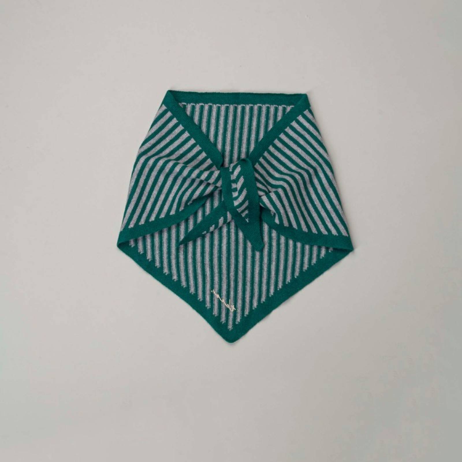 Merino Wool Triangle Scarf in Green & Charcoal Stripe