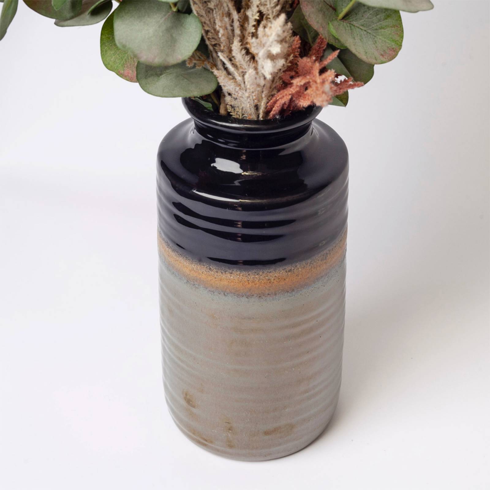 Mid-Century Style Ceramic Vase In Green & Black H:30cm thumbnails