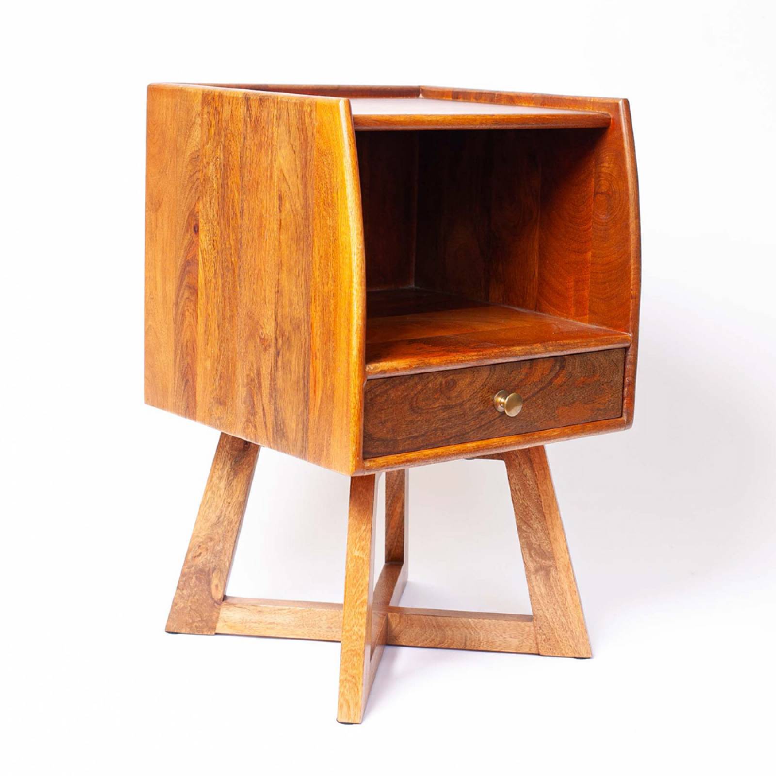 Mid Century Style Wooden Bedside Table With Drawer thumbnails