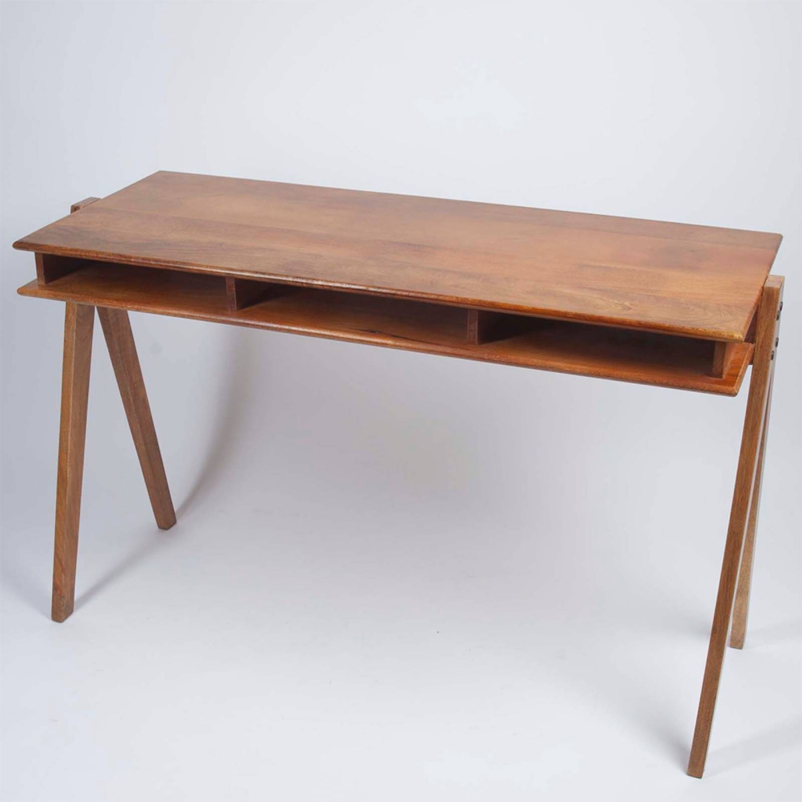 Mid Century Style Wooden Desk With Open Shelves