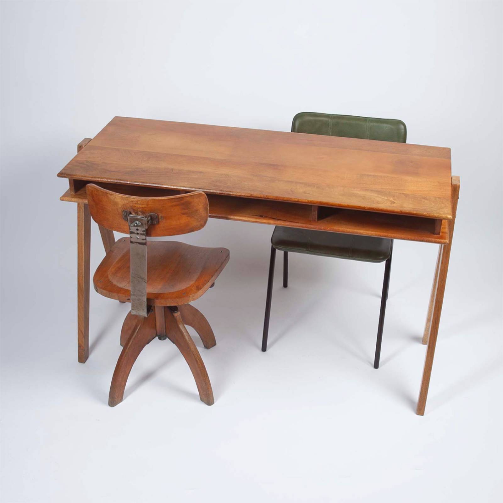 Mid Century Style Wooden Desk With Open Shelves thumbnails