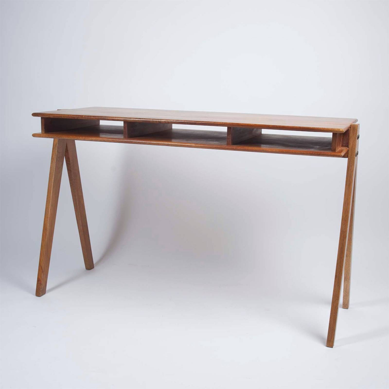 Mid Century Style Wooden Desk With Open Shelves thumbnails