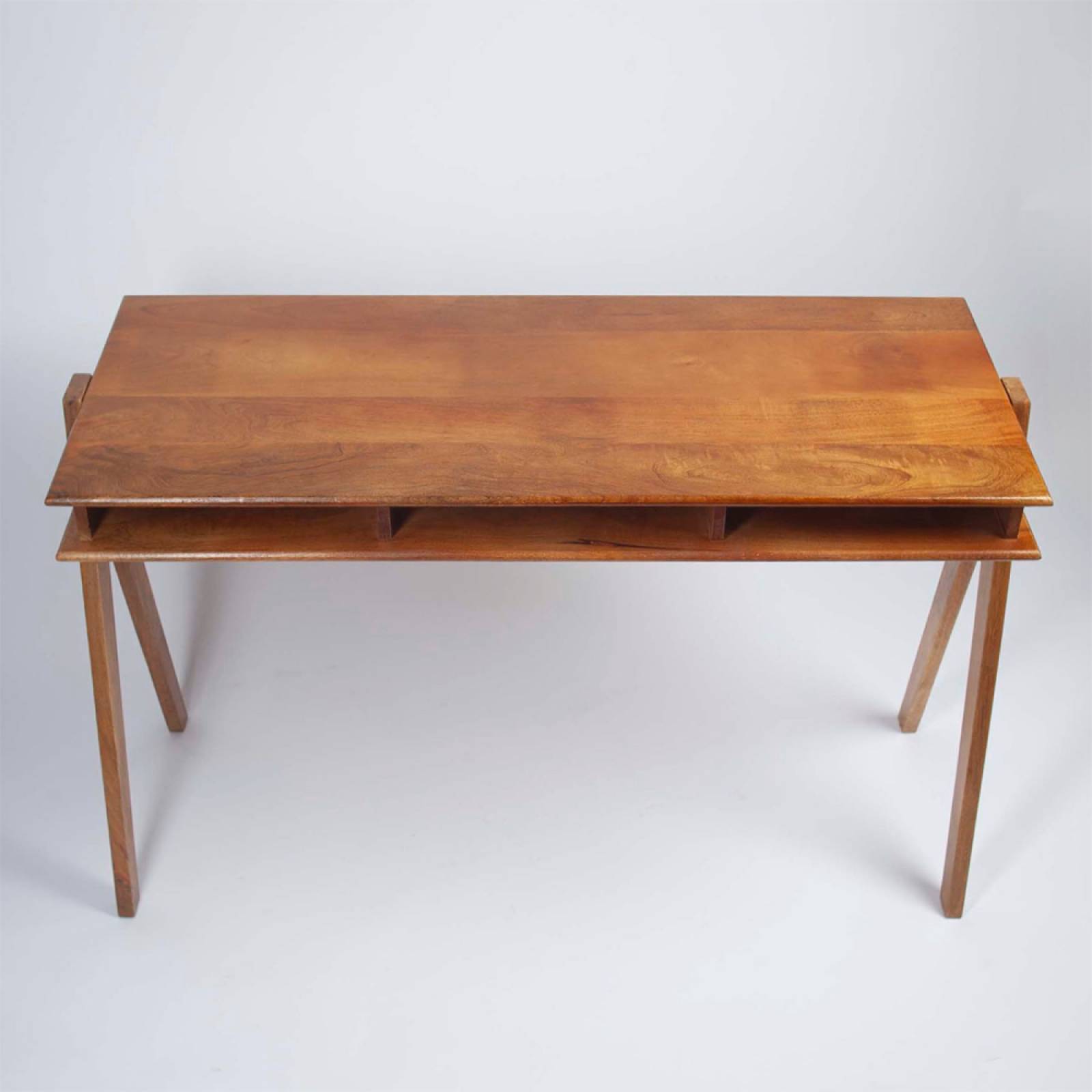 Mid Century Style Wooden Desk With Open Shelves thumbnails