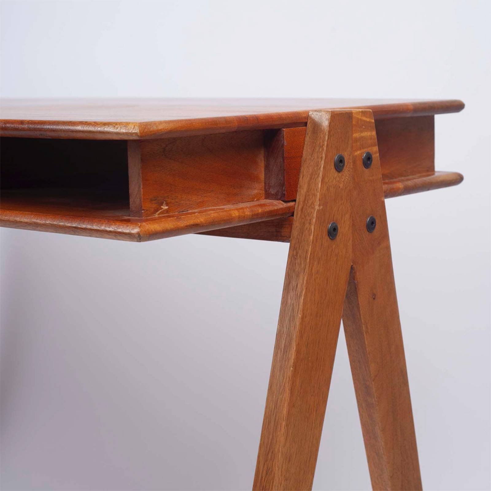 Mid Century Style Wooden Desk With Open Shelves thumbnails