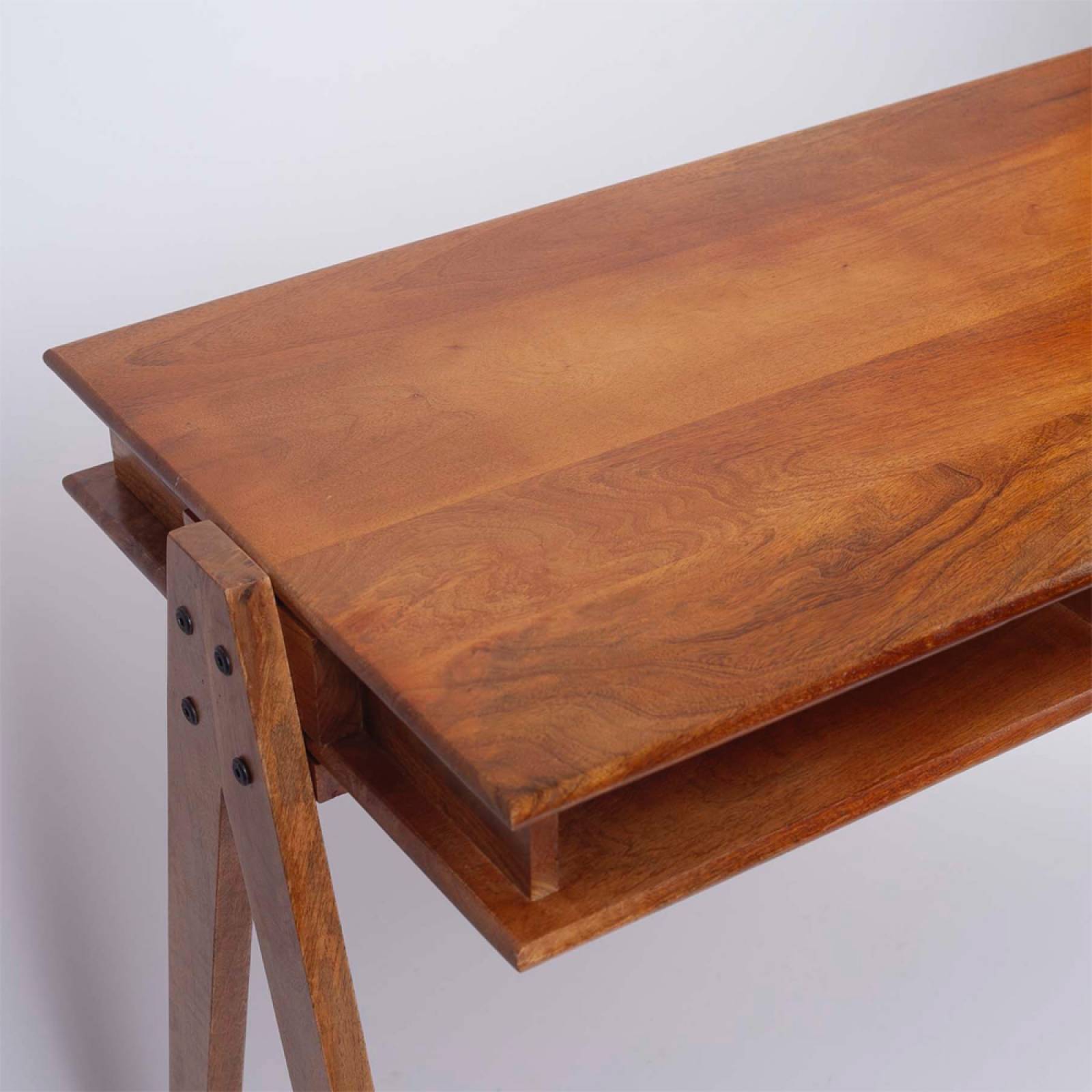 Mid Century Style Wooden Desk With Open Shelves thumbnails