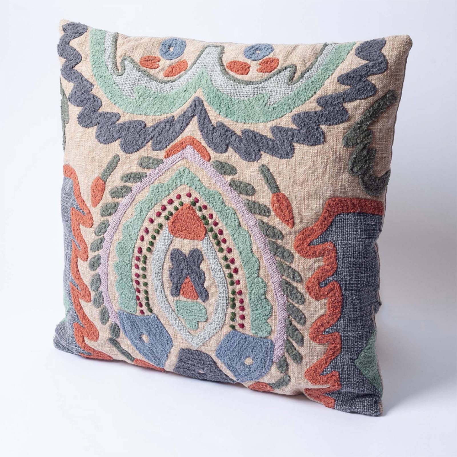 Multi Coloured Boho Embroidered Patterned Cushion 50x50cm thumbnails