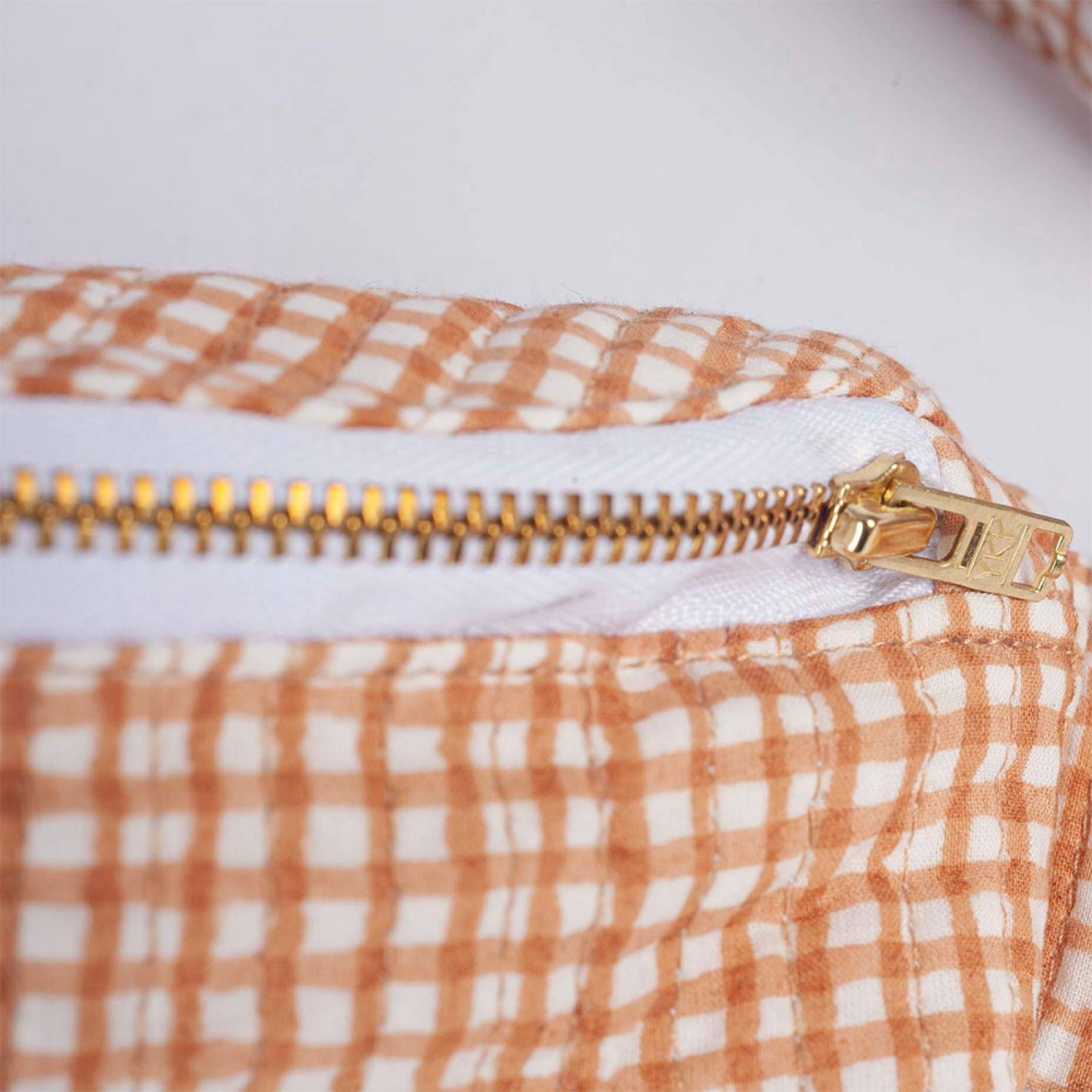 Organic Cotton Quilted Bum Bag In Toffee Gingham thumbnails
